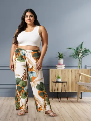 Forest White Printed Palazzo Pants for Women with Comfortable Fit