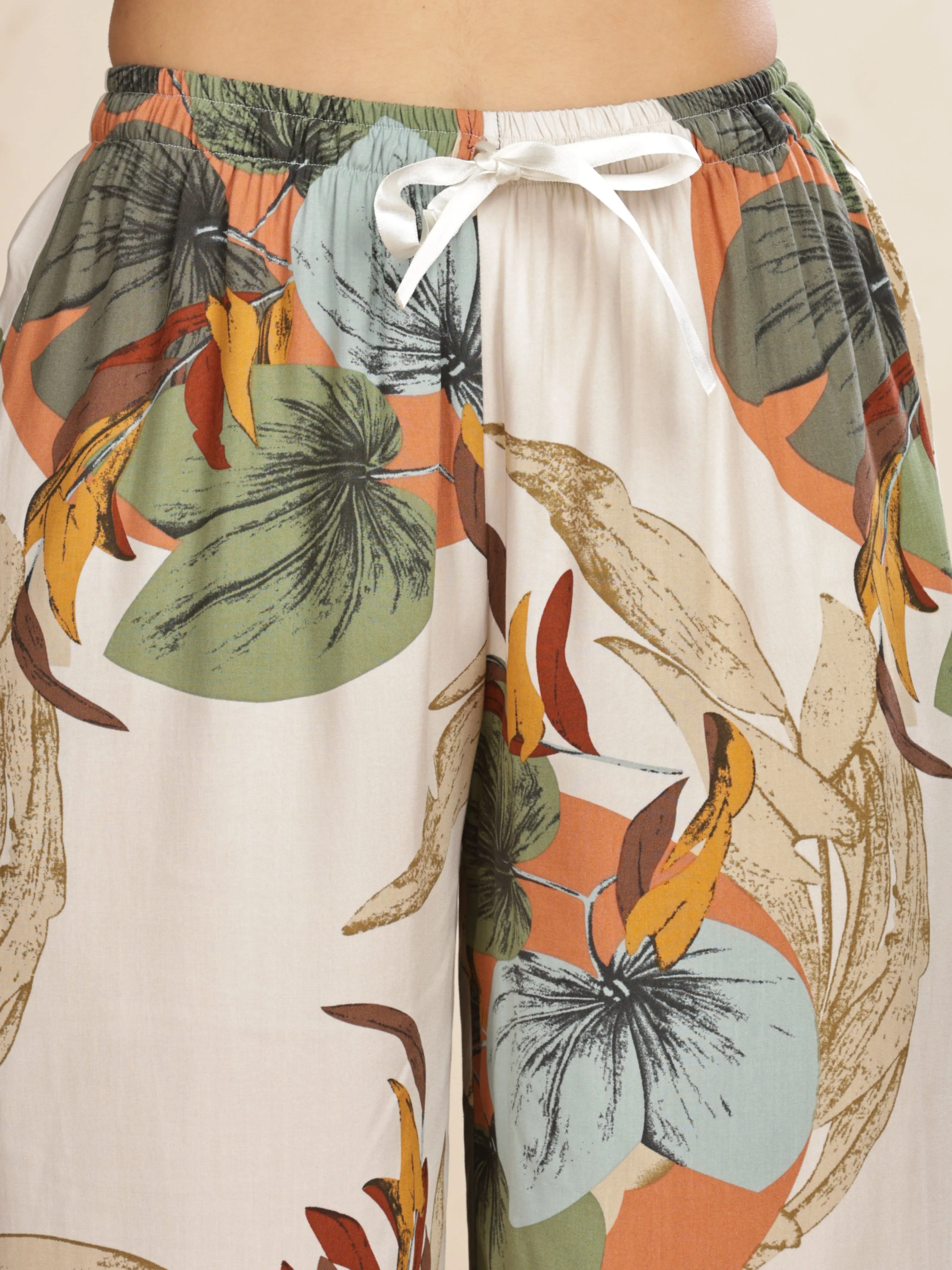 Forest White Printed Palazzo Pants for Women with Comfortable Fit