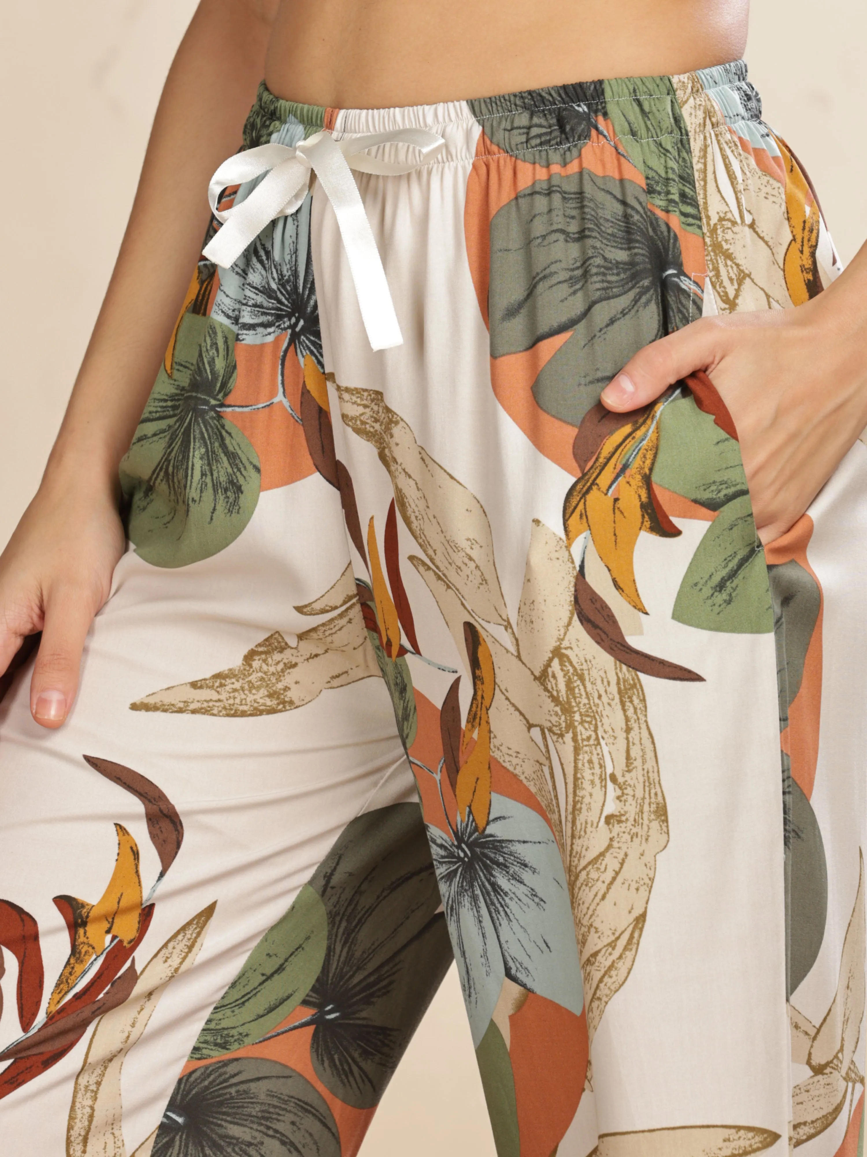 Forest White Printed Palazzo Pants for Women with Comfortable Fit