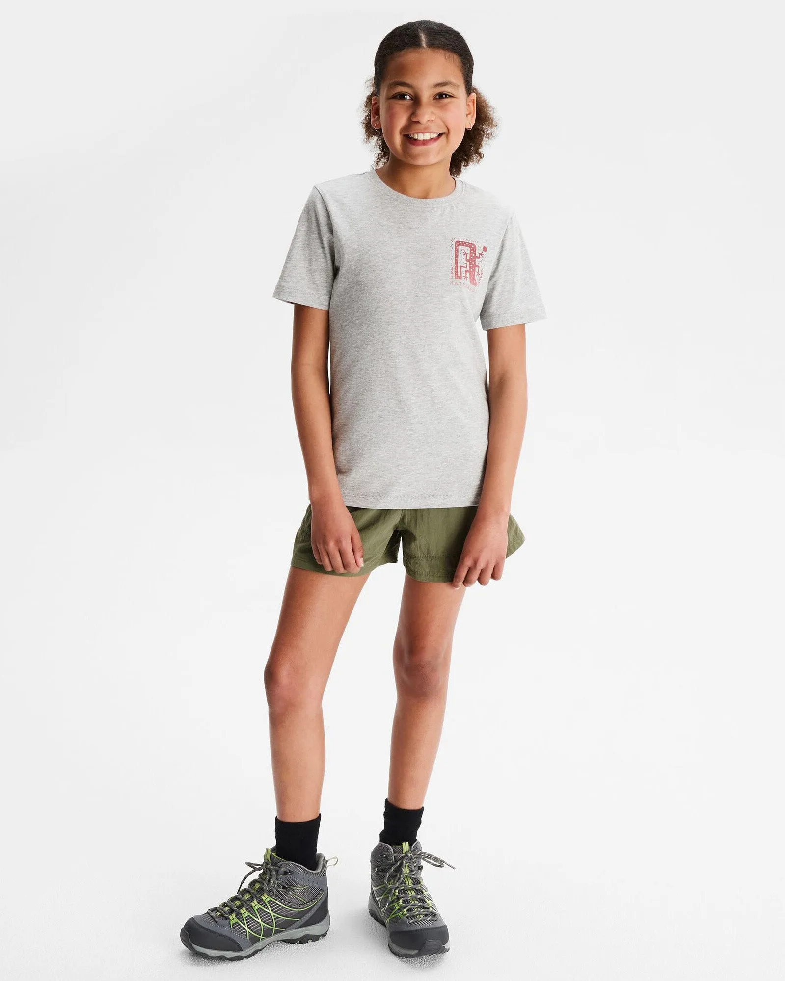 Girls' Geo Skink Organic Cotton T-shirt - Light Grey Marle