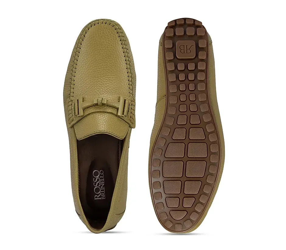 Green Textured Leather Panel Moccasins