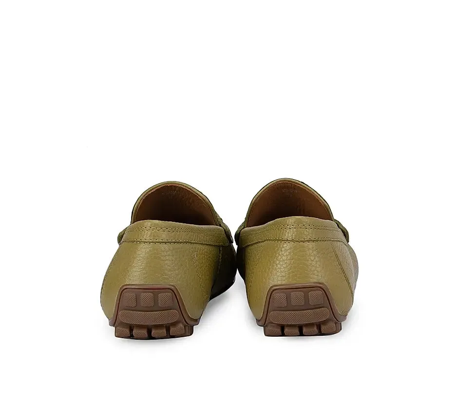 Green Textured Leather Panel Moccasins