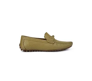 Green Textured Leather Panel Moccasins
