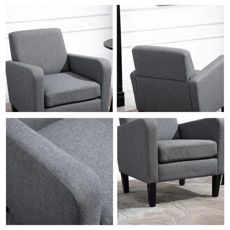 Grey Modern Accent Chair with Rubber Wood Legs for Living Room, Bedroom