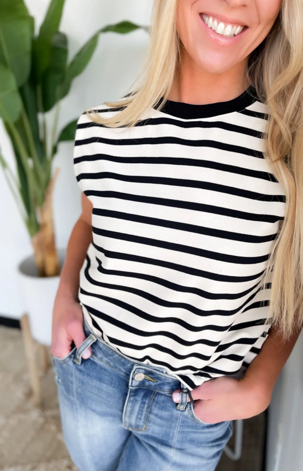 Ivory/Black Striped Sleeveless Top