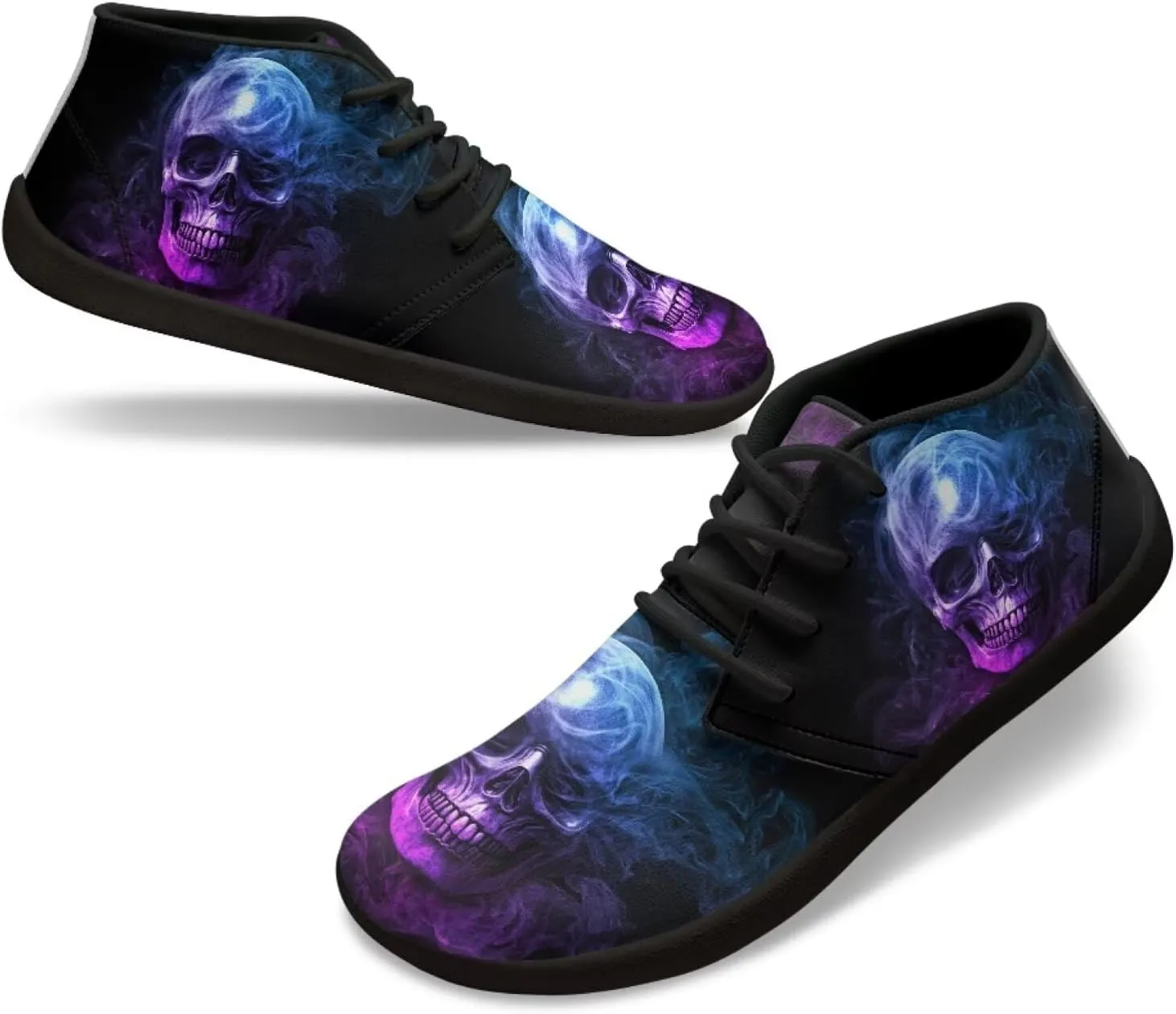 Jeiento Men's Gothic Skull Walking Shoes Wide Toe Barefoot Shoes Zero Drop Casual Sneakers
