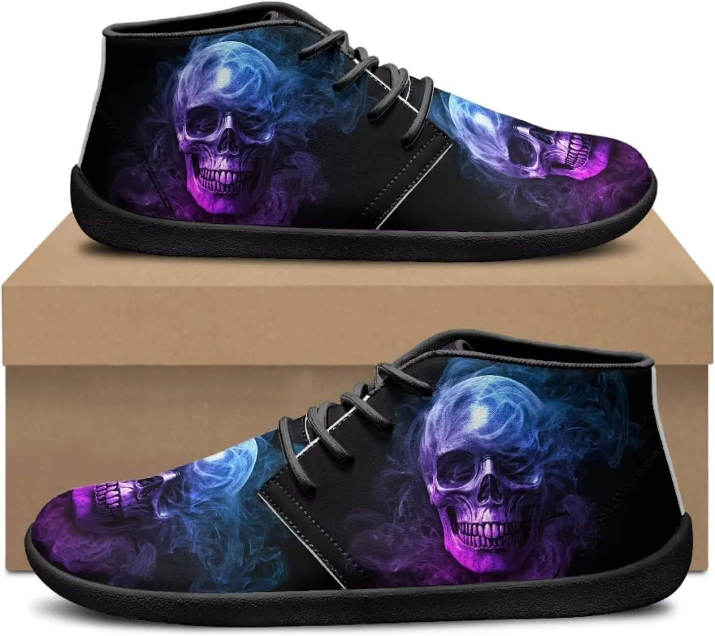 Jeiento Men's Gothic Skull Walking Shoes Wide Toe Barefoot Shoes Zero Drop Casual Sneakers
