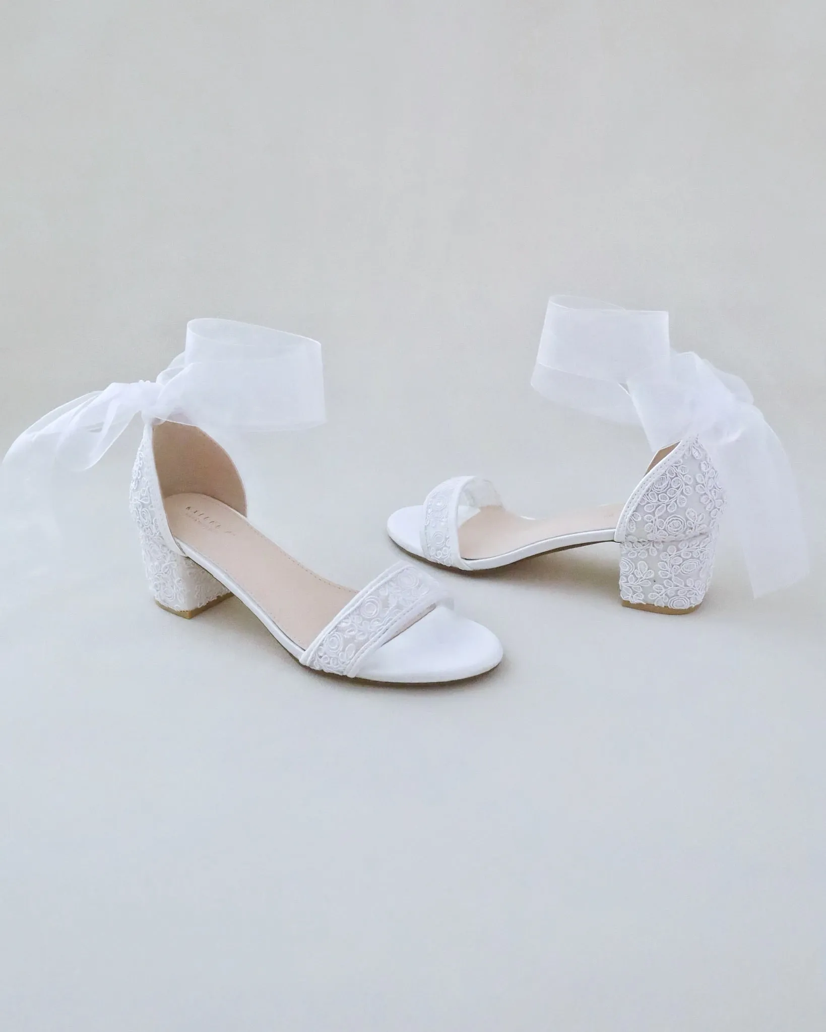 JOSKAA 2024 New Fashion High Heel Crochet Lace Block Heel Wedding Sandals with Wrapped Ankle Tie