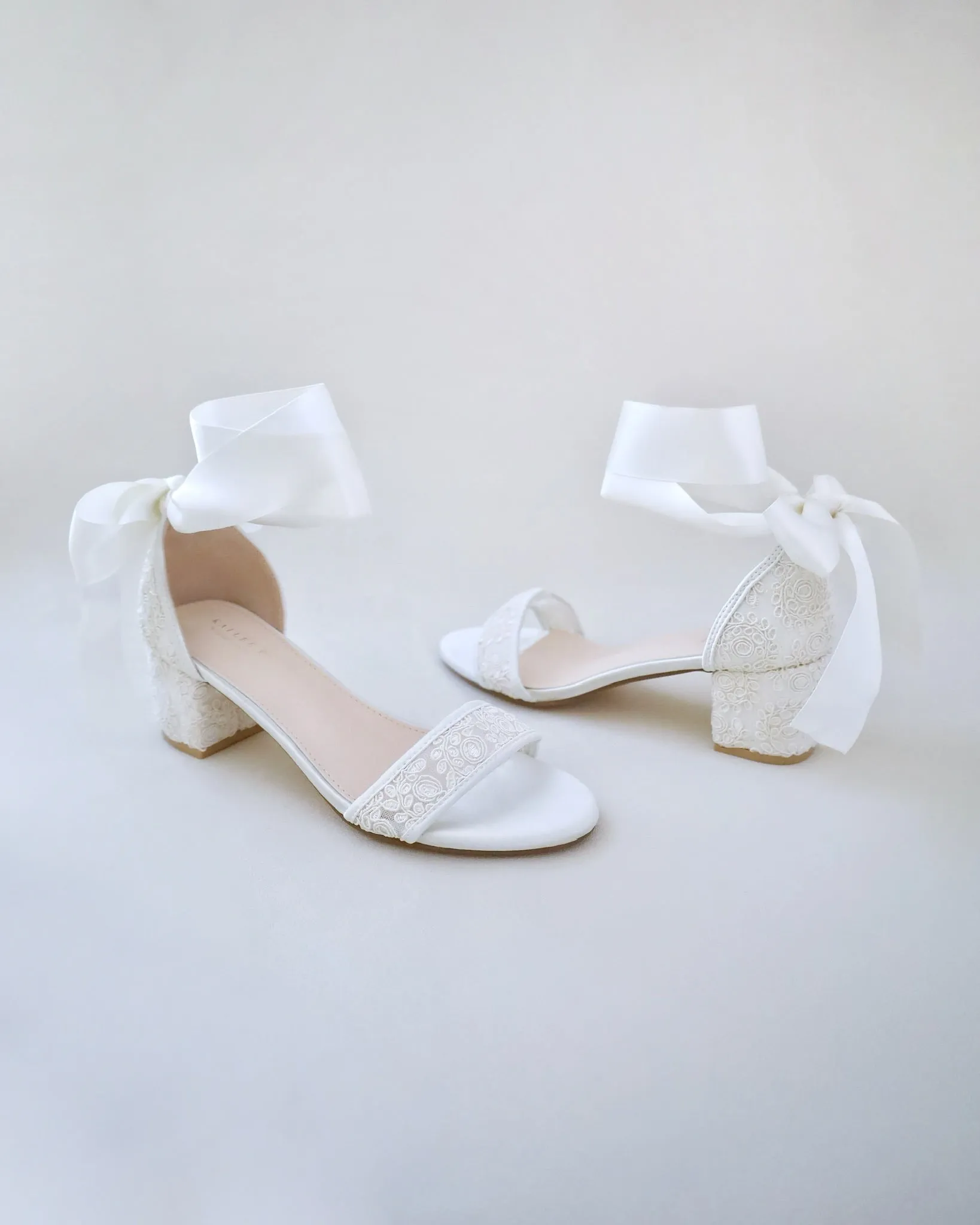 JOSKAA 2024 New Fashion High Heel Crochet Lace Block Heel Wedding Sandals with Wrapped Ankle Tie