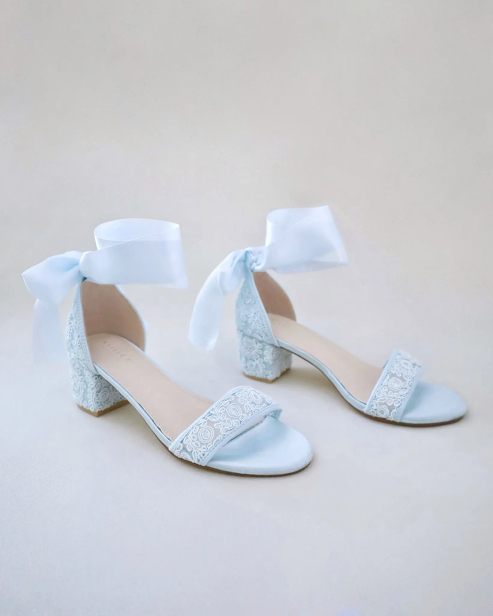 JOSKAA 2024 New Fashion High Heel Crochet Lace Block Heel Wedding Sandals with Wrapped Ankle Tie