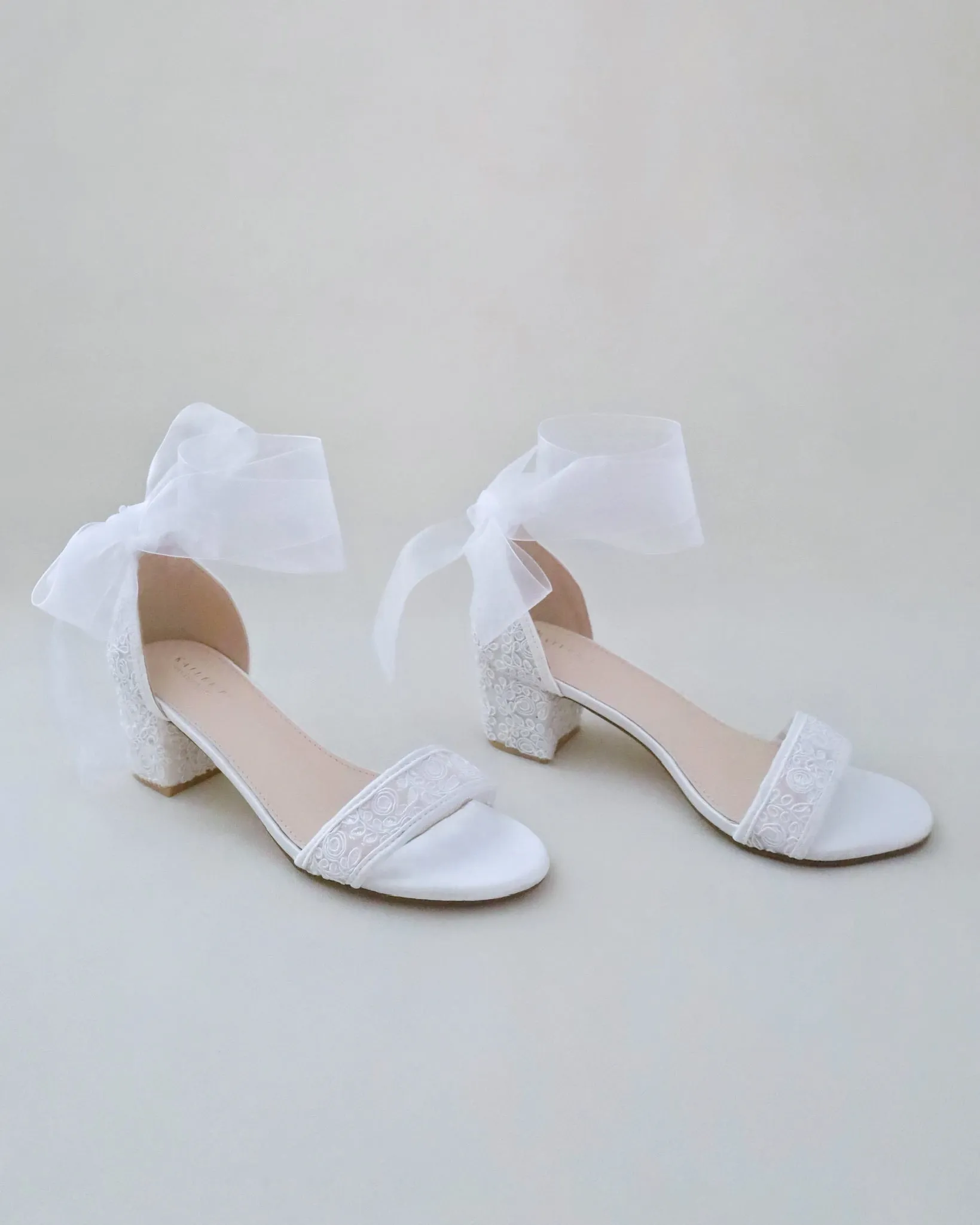 JOSKAA 2024 New Fashion High Heel Crochet Lace Block Heel Wedding Sandals with Wrapped Ankle Tie