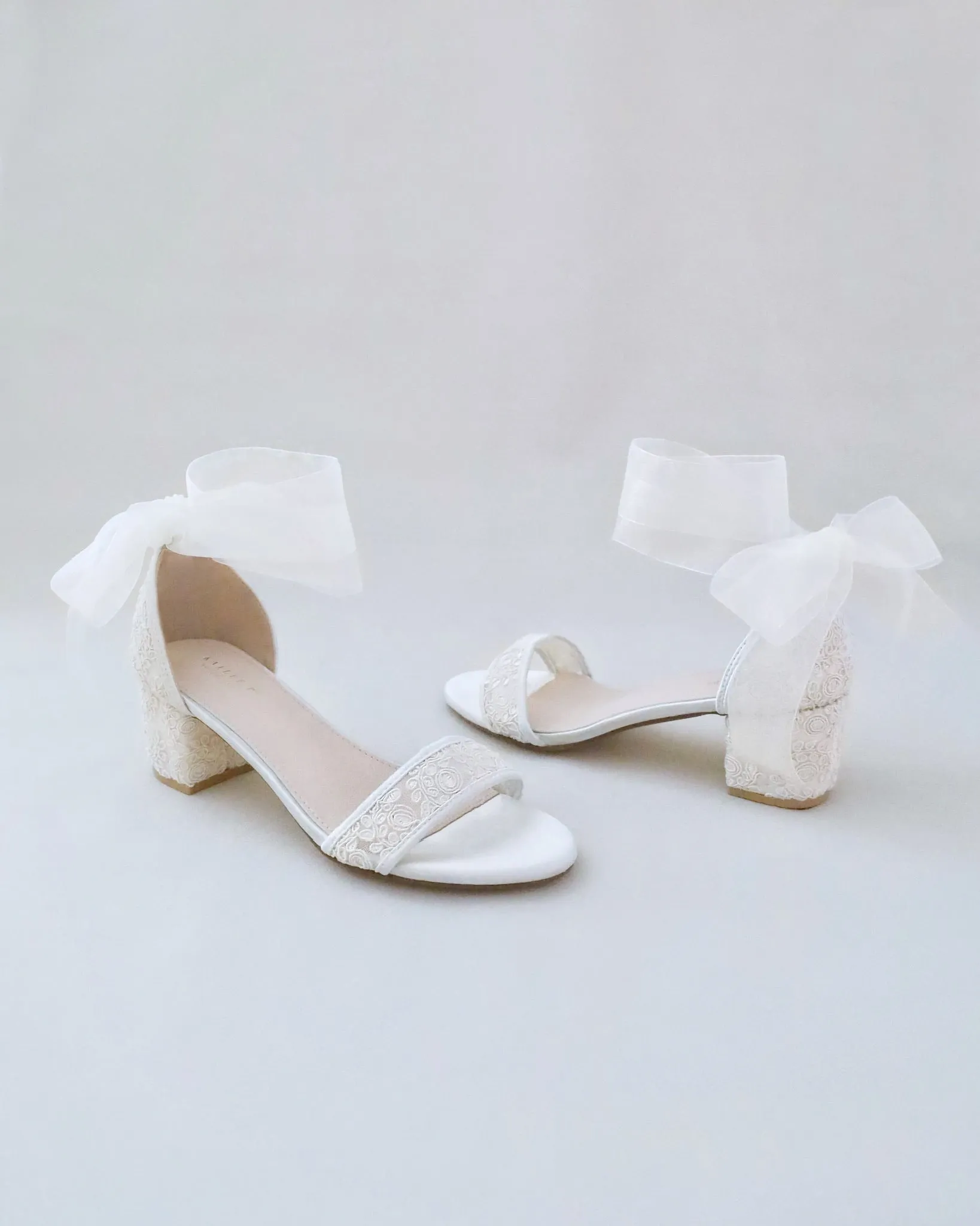 JOSKAA 2024 New Fashion High Heel Crochet Lace Block Heel Wedding Sandals with Wrapped Ankle Tie