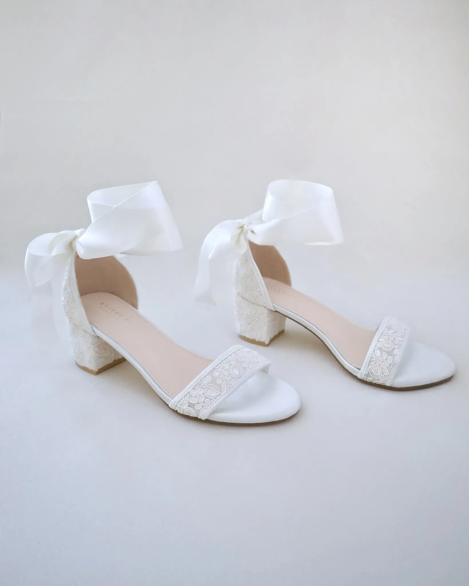 JOSKAA 2024 New Fashion High Heel Crochet Lace Block Heel Wedding Sandals with Wrapped Ankle Tie