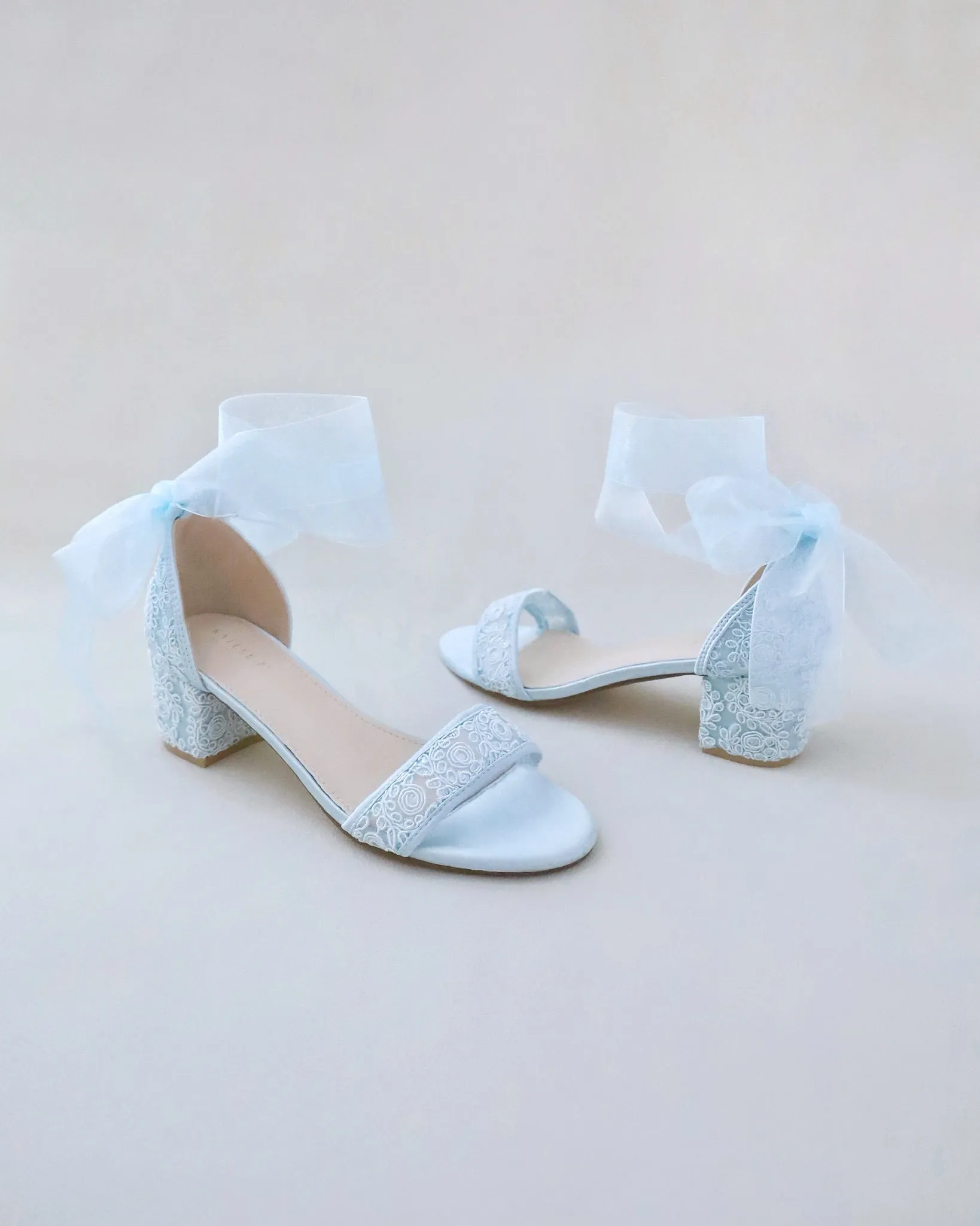 JOSKAA 2024 New Fashion High Heel Crochet Lace Block Heel Wedding Sandals with Wrapped Ankle Tie