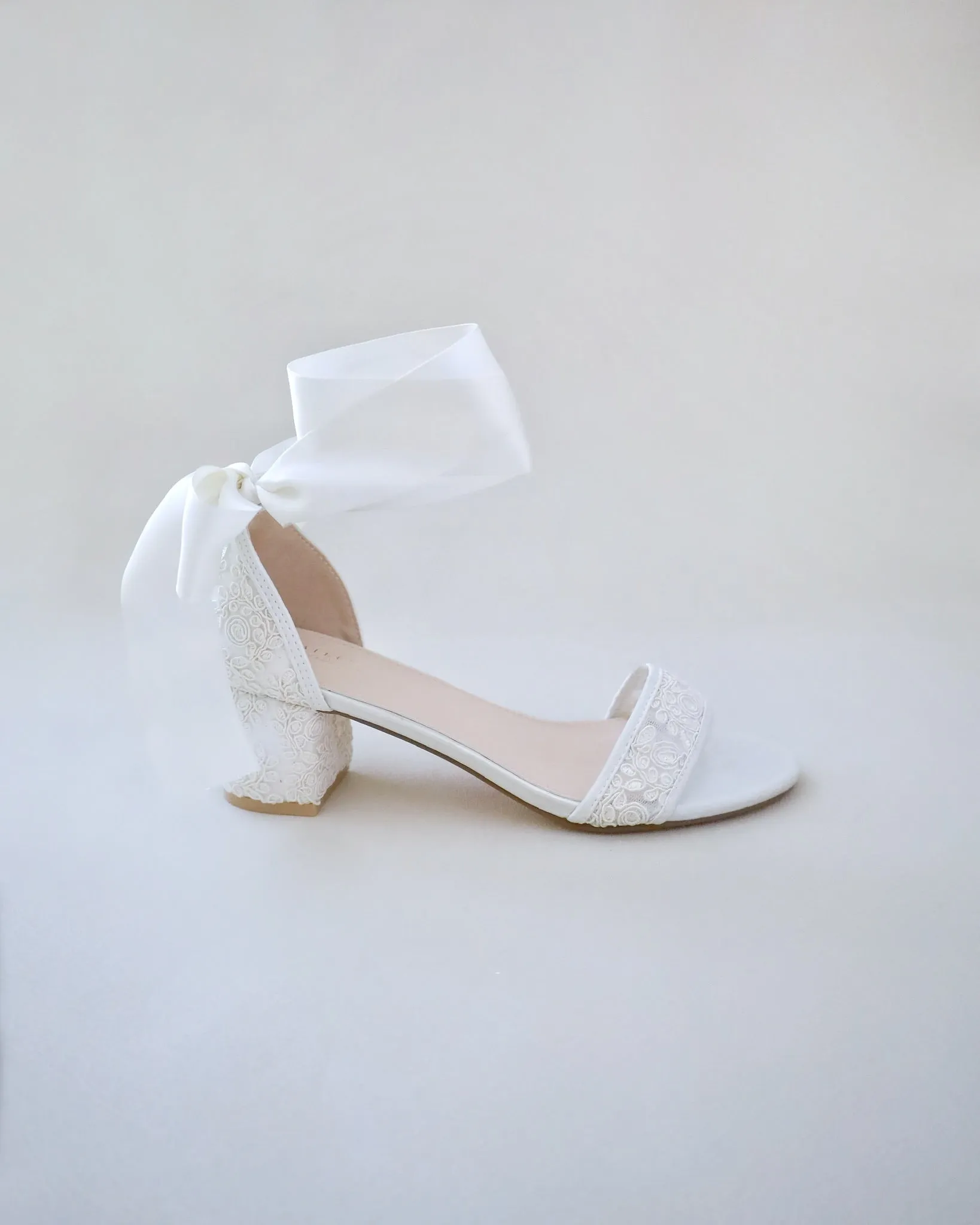 JOSKAA 2024 New Fashion High Heel Crochet Lace Block Heel Wedding Sandals with Wrapped Ankle Tie