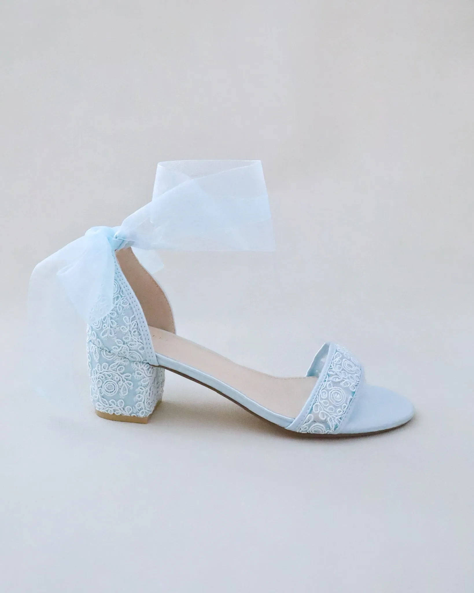 JOSKAA 2024 New Fashion High Heel Crochet Lace Block Heel Wedding Sandals with Wrapped Ankle Tie