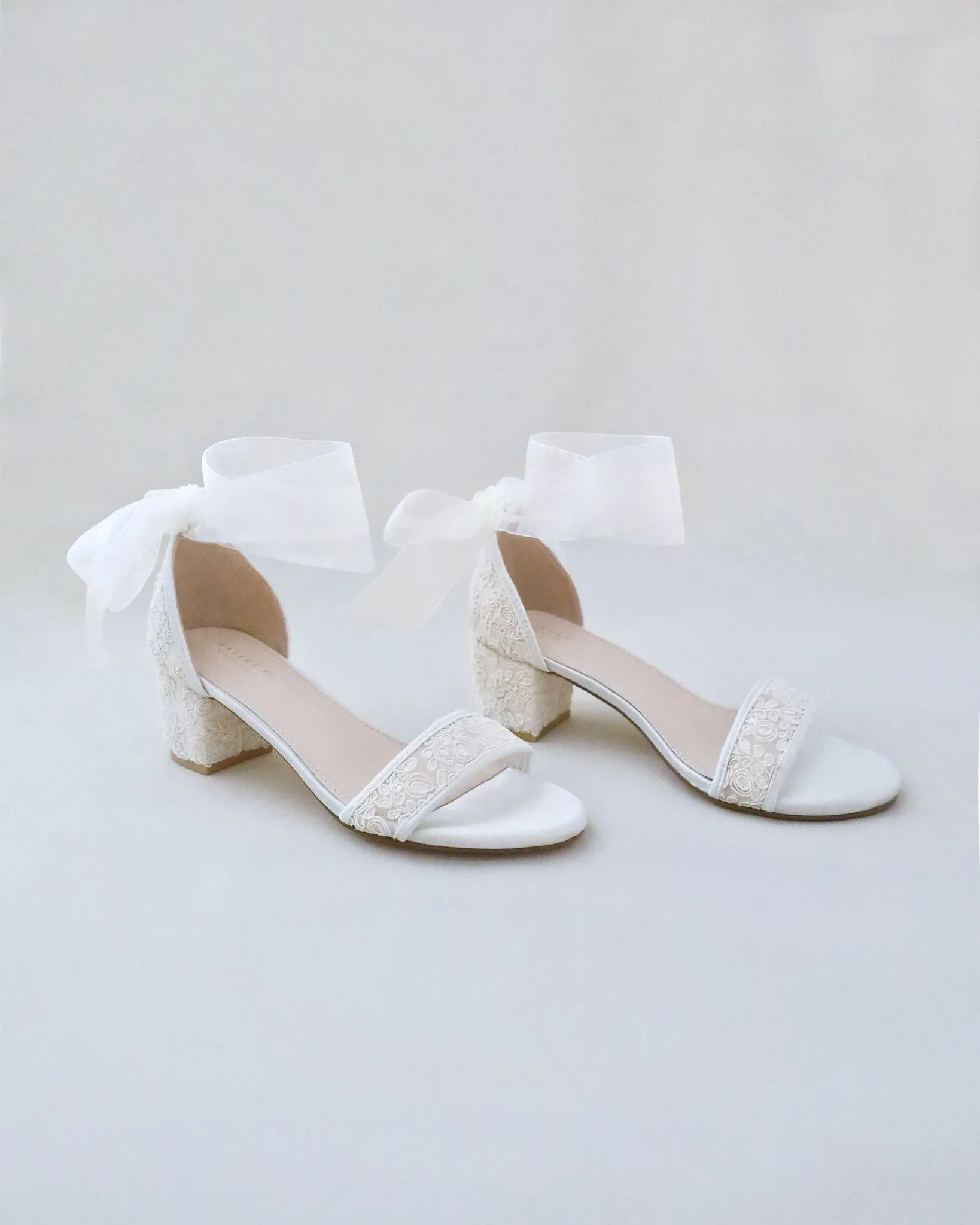 JOSKAA 2024 New Fashion High Heel Crochet Lace Block Heel Wedding Sandals with Wrapped Ankle Tie