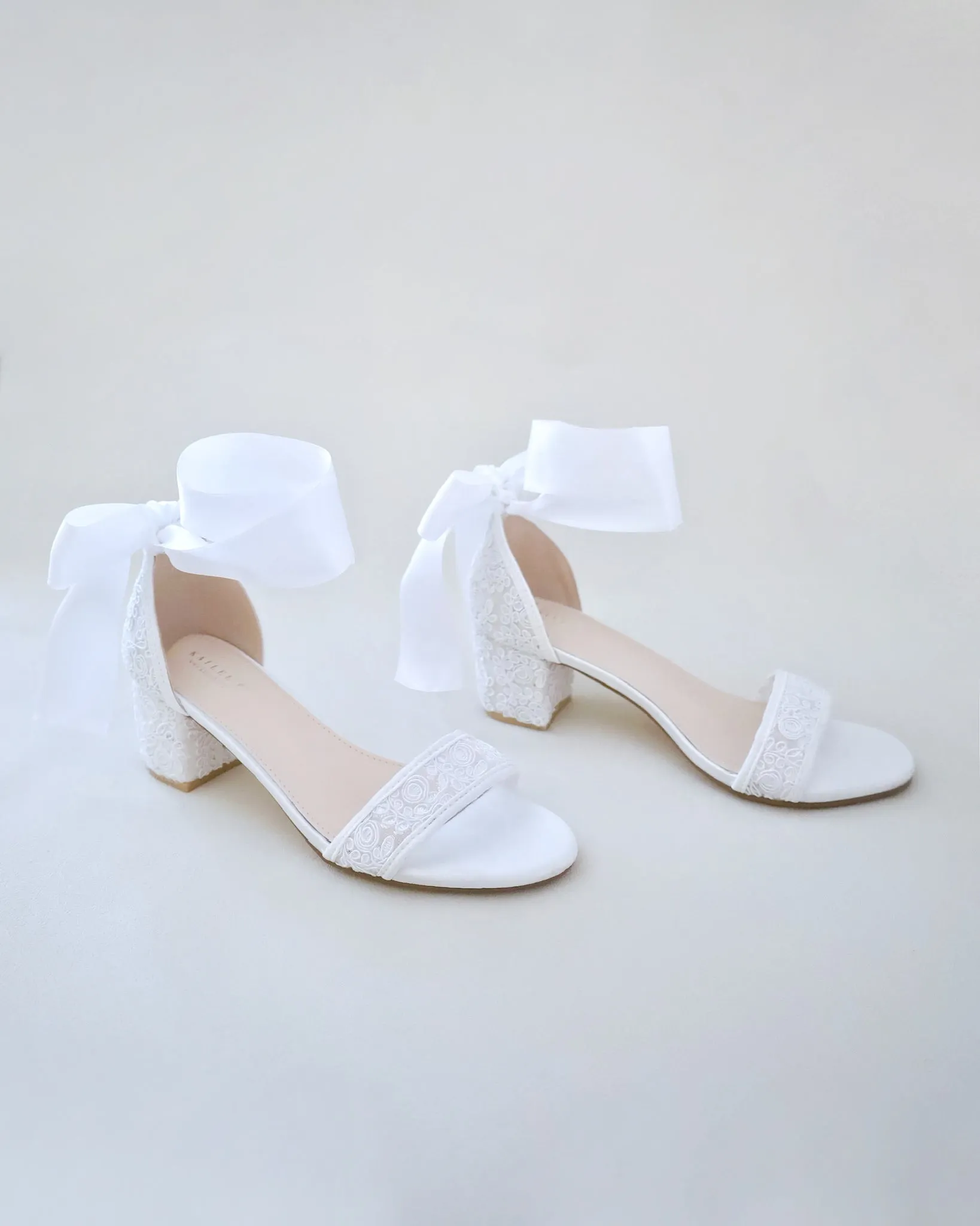 JOSKAA 2024 New Fashion High Heel Crochet Lace Block Heel Wedding Sandals with Wrapped Ankle Tie