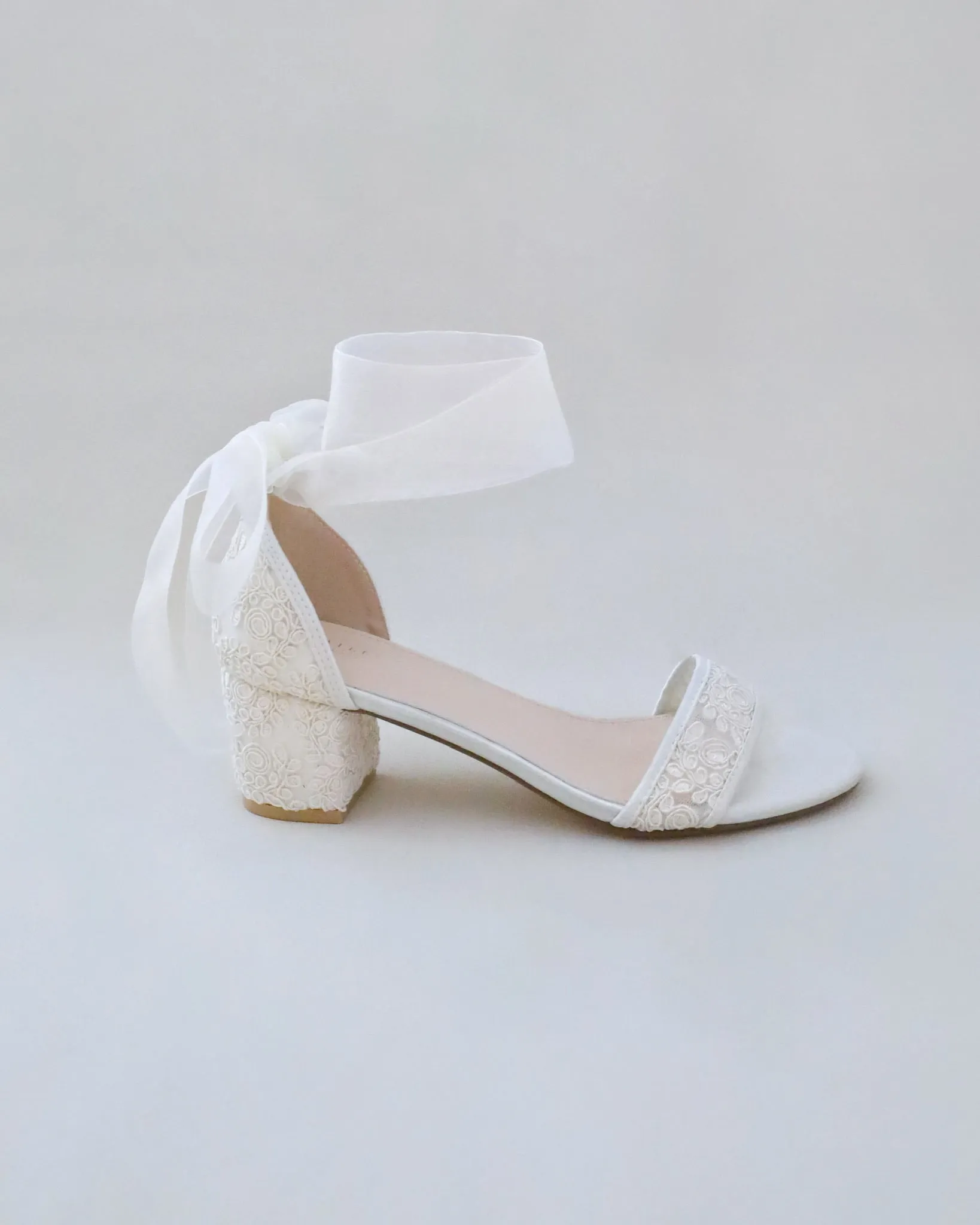 JOSKAA 2024 New Fashion High Heel Crochet Lace Block Heel Wedding Sandals with Wrapped Ankle Tie