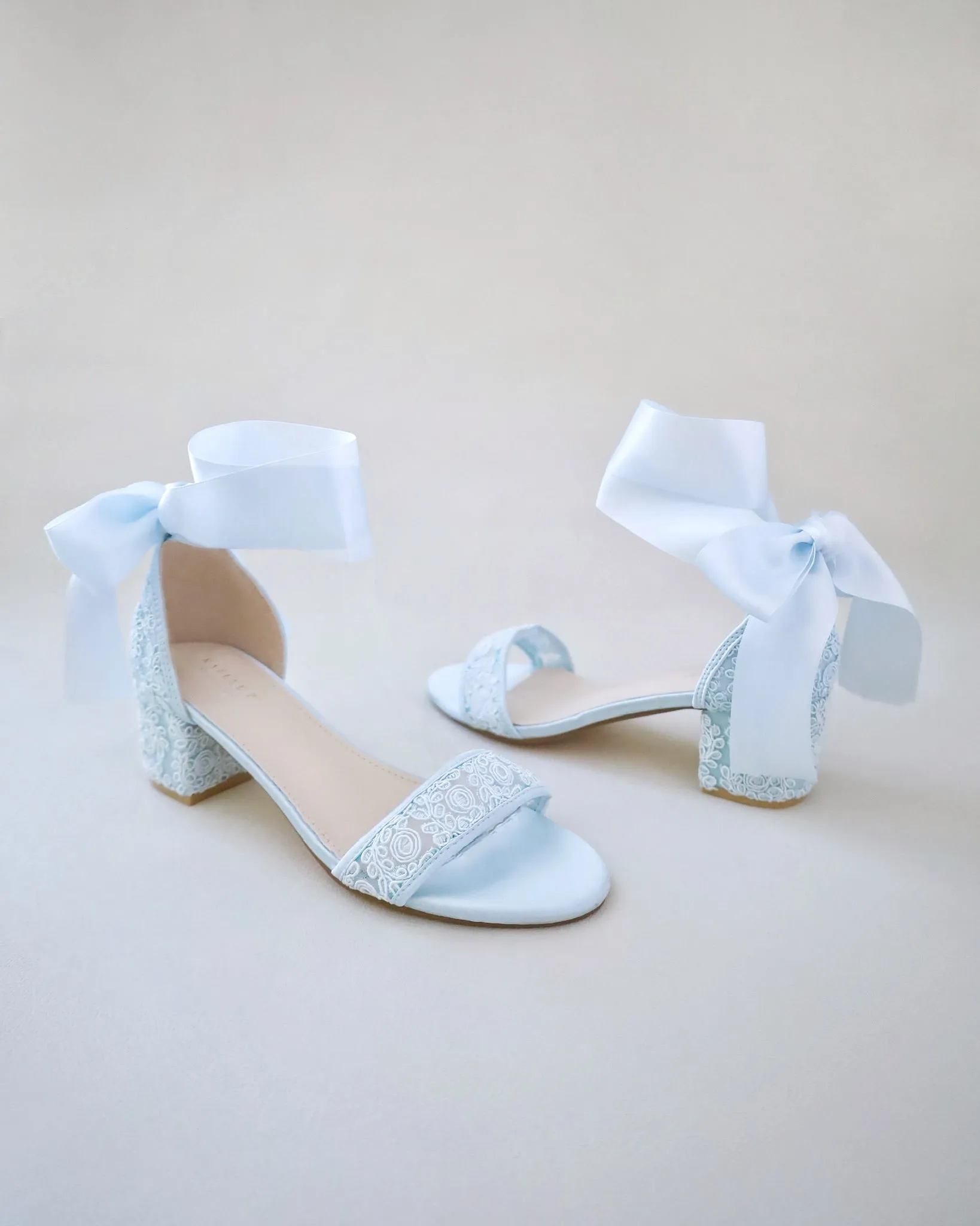 JOSKAA 2024 New Fashion High Heel Crochet Lace Block Heel Wedding Sandals with Wrapped Ankle Tie