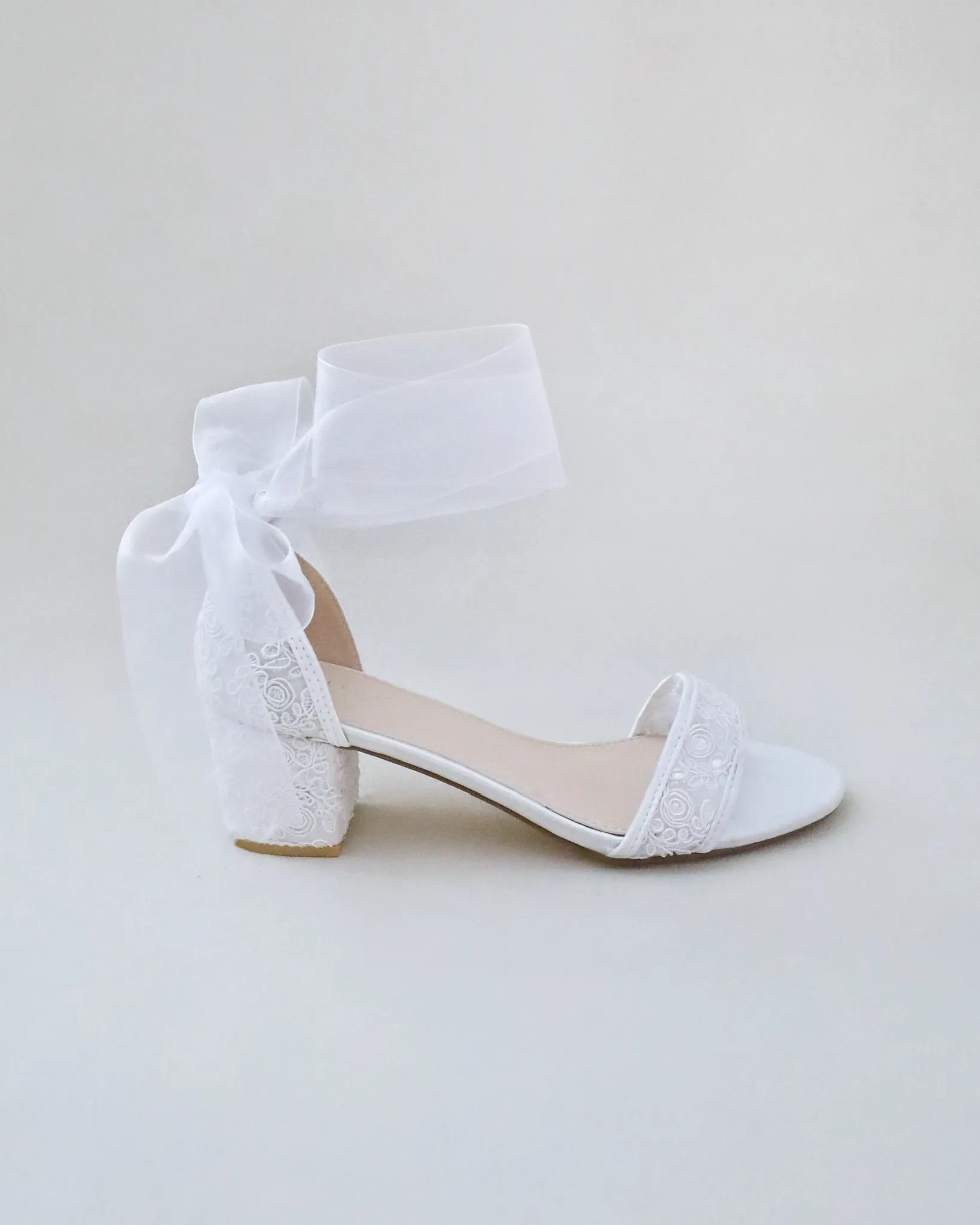 JOSKAA 2024 New Fashion High Heel Crochet Lace Block Heel Wedding Sandals with Wrapped Ankle Tie