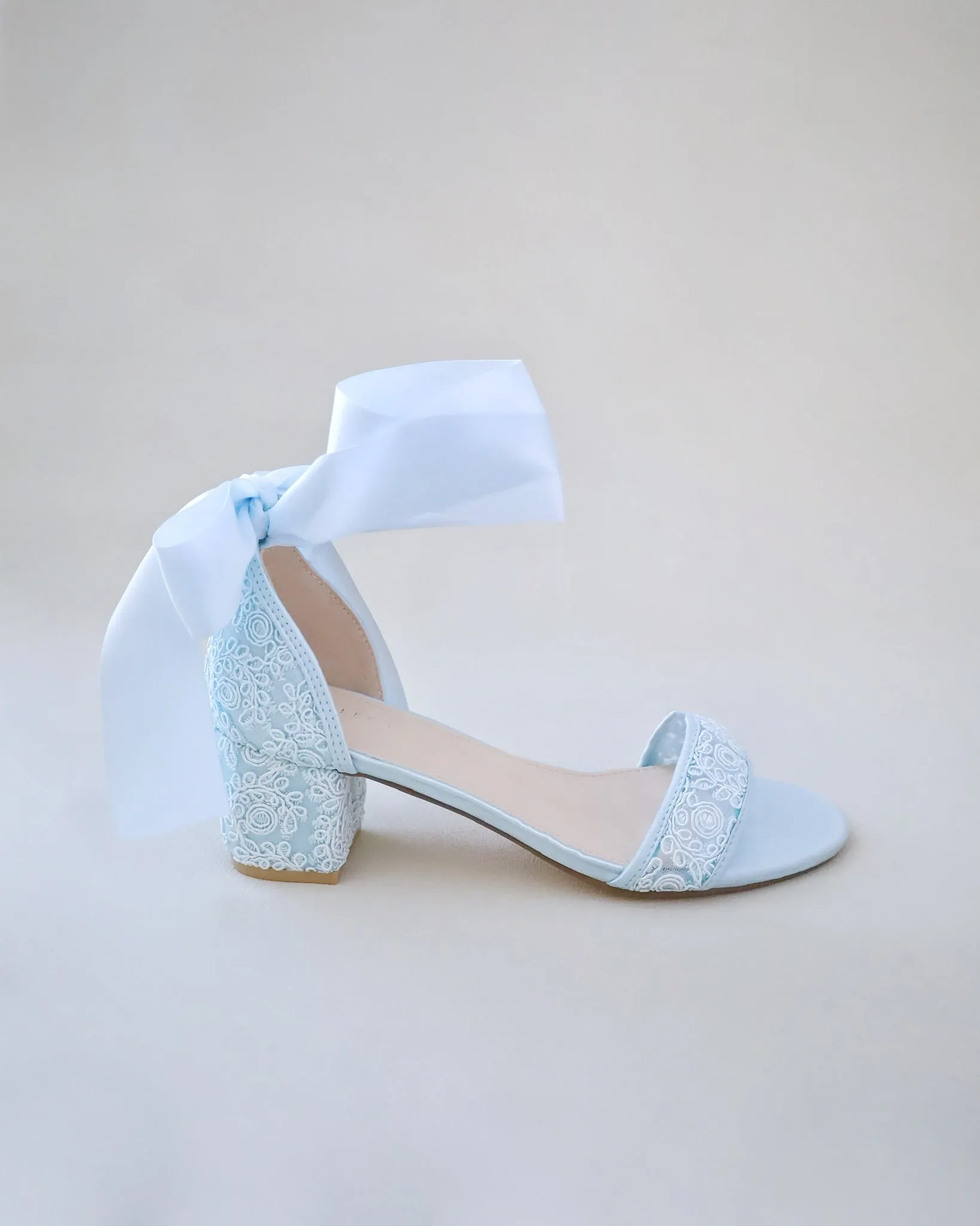 JOSKAA 2024 New Fashion High Heel Crochet Lace Block Heel Wedding Sandals with Wrapped Ankle Tie