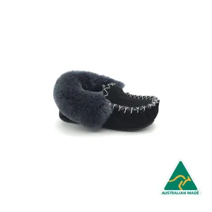 Kid's Black & Charcoal Moccasins