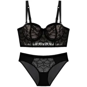 Lace Slip-Resistant Bra Set  Half Cup and Push-Up Support