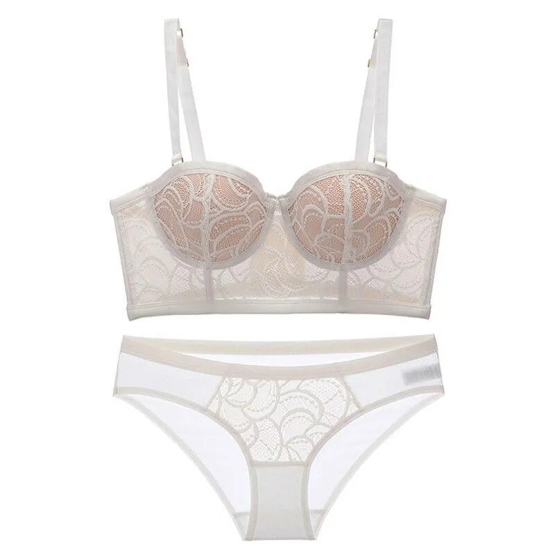 Lace Slip-Resistant Bra Set  Half Cup and Push-Up Support