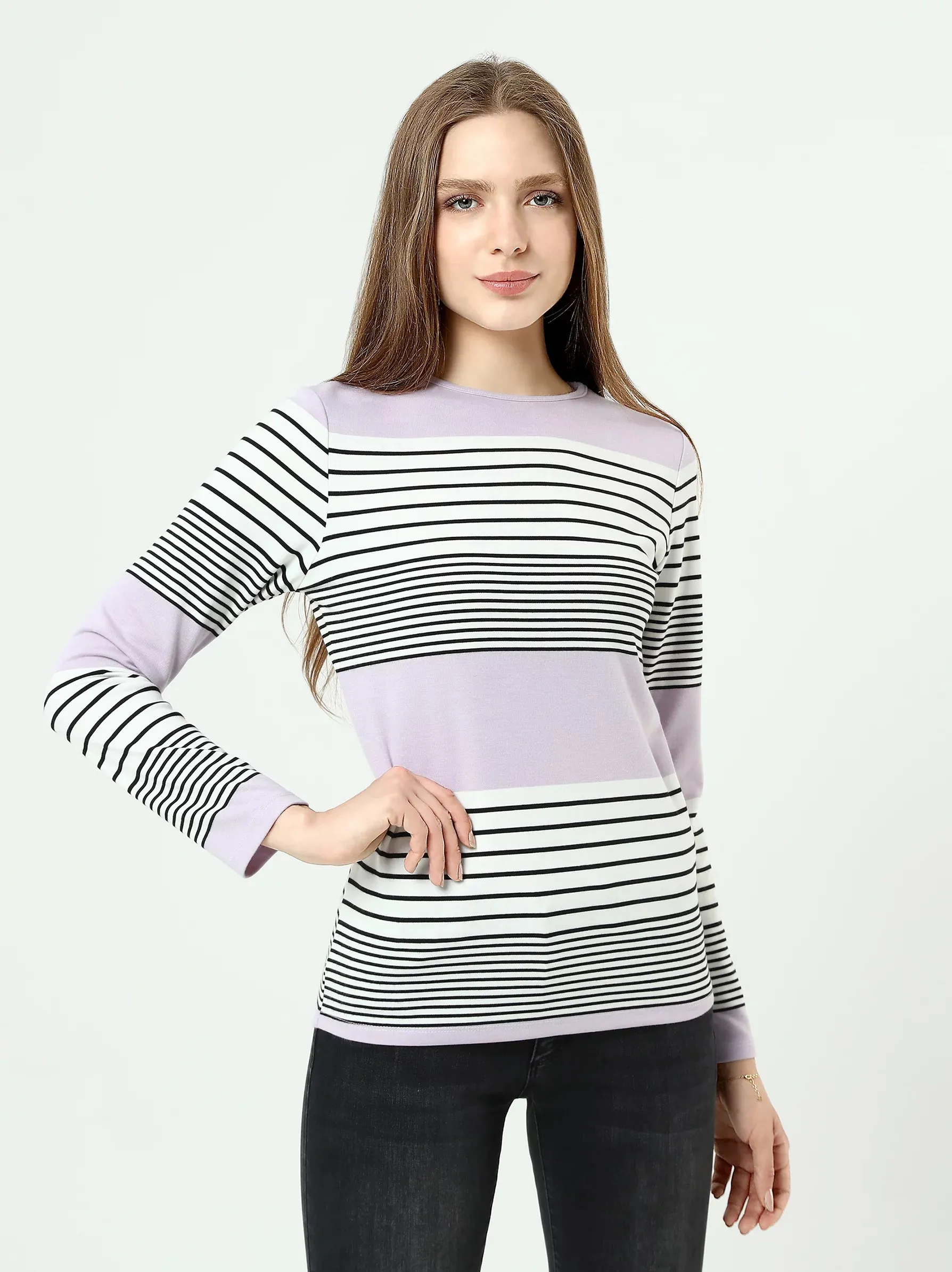 Lilac Striped Loose Fit Long Sleeve Top