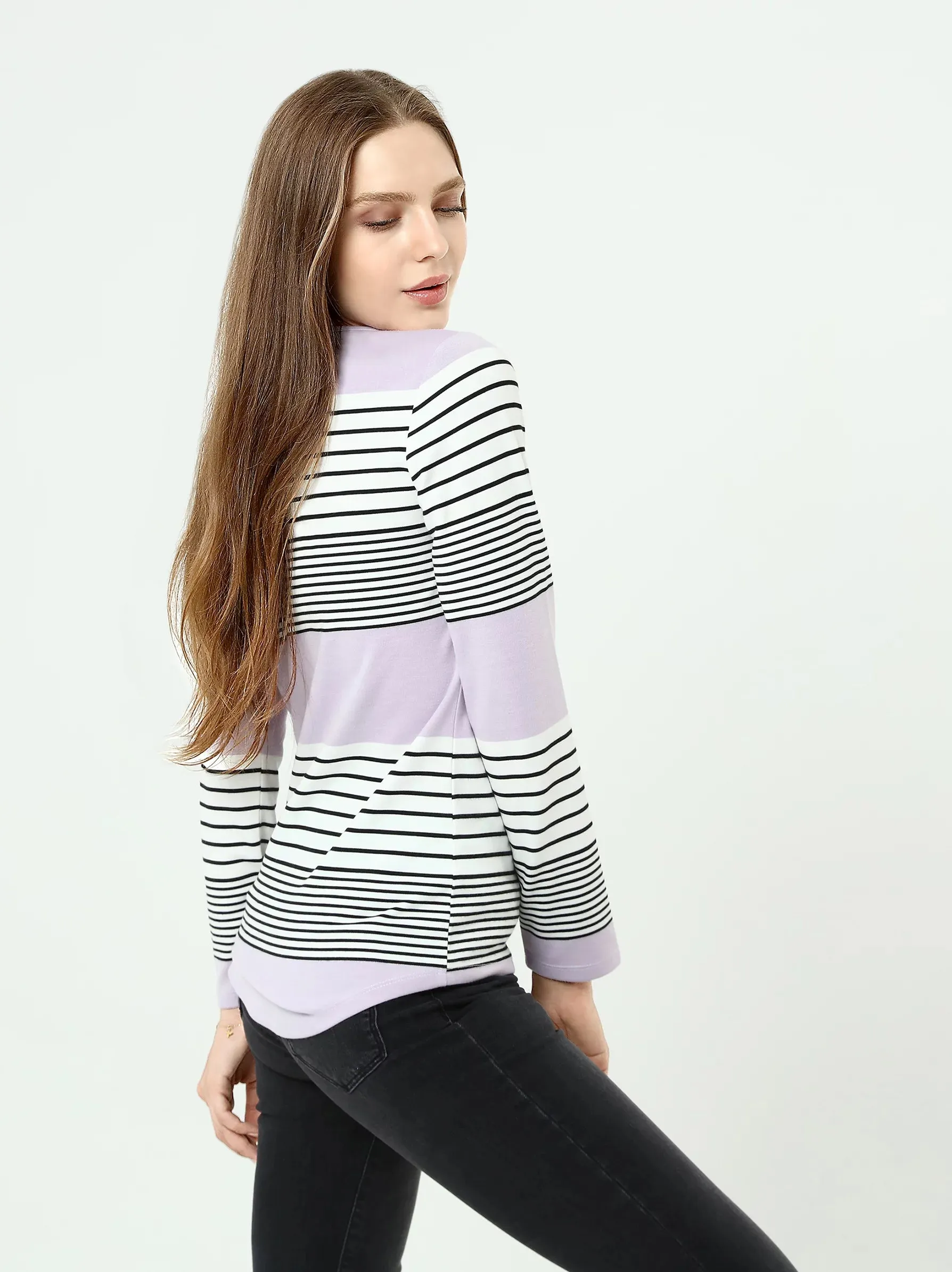 Lilac Striped Loose Fit Long Sleeve Top