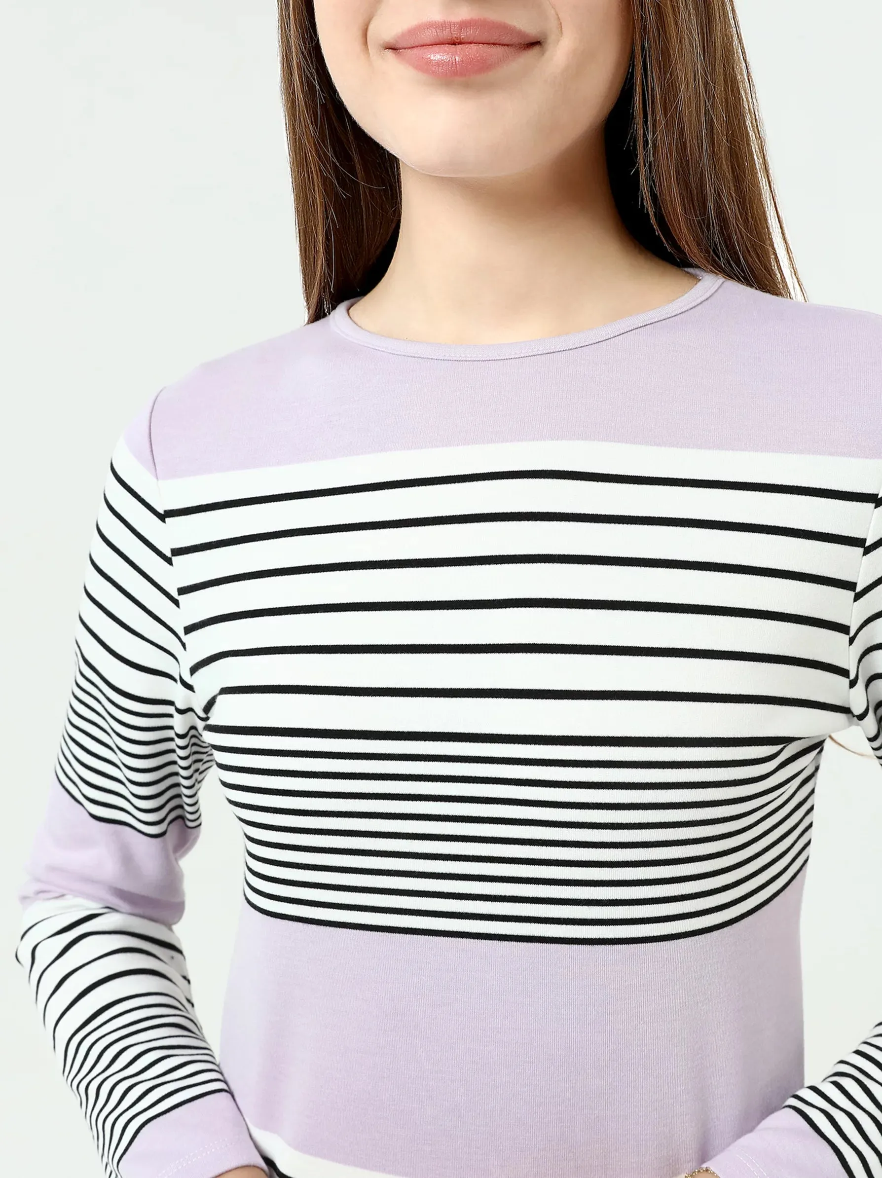 Lilac Striped Loose Fit Long Sleeve Top