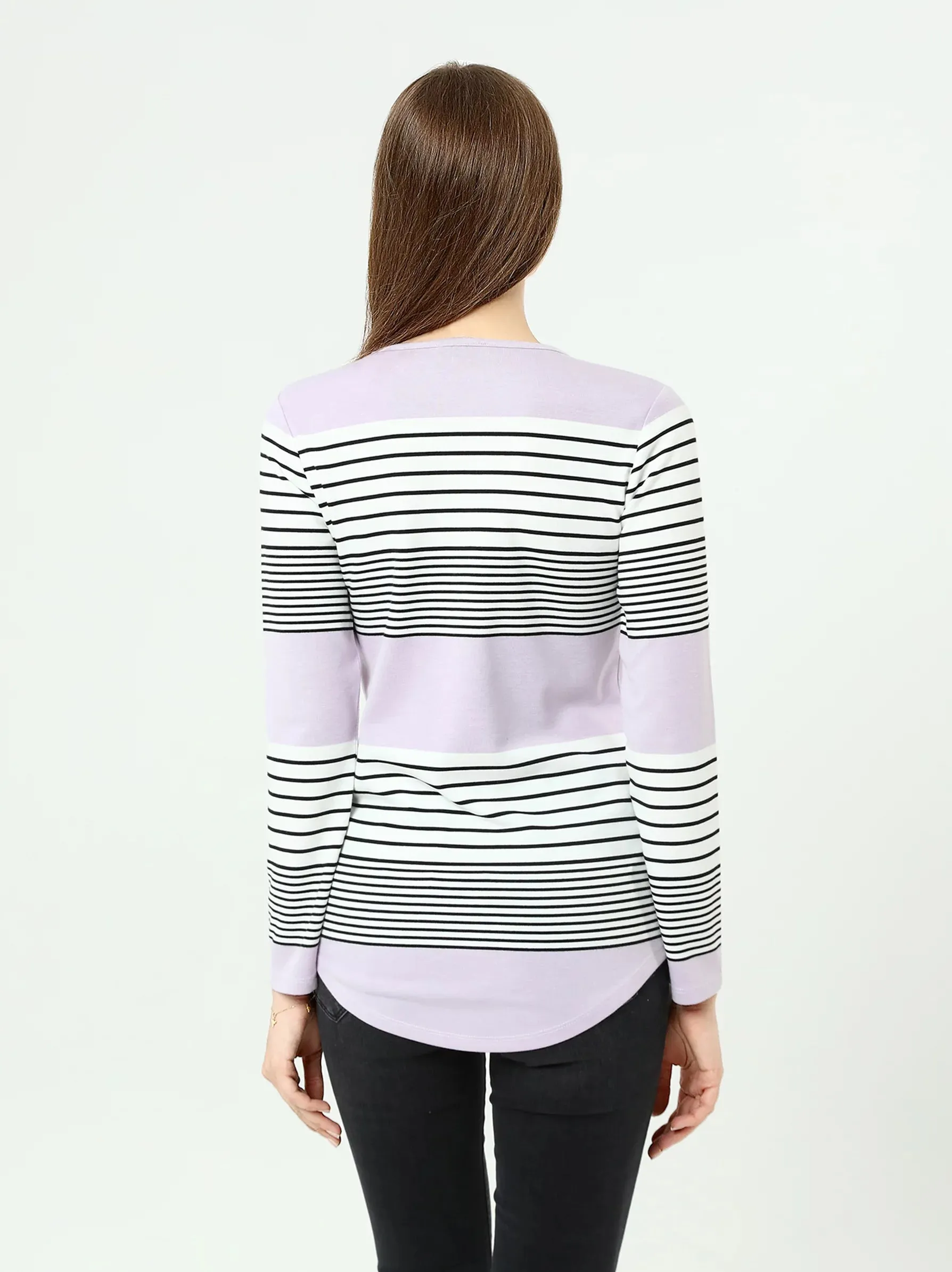Lilac Striped Loose Fit Long Sleeve Top