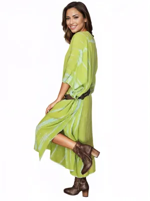 Lime Green Hand-Dyed Tie-Dye Maxi Kaftan Dress – Boho Chic, Flowy and Comfortable