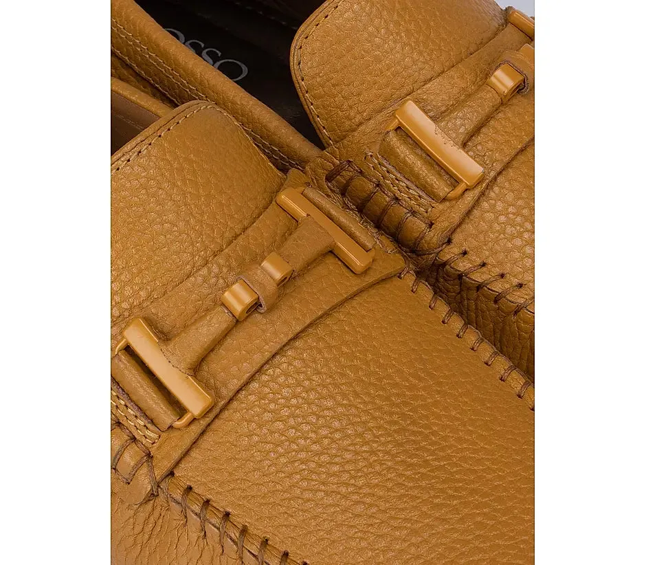 Mustard Textured Leather Panel Moccasins