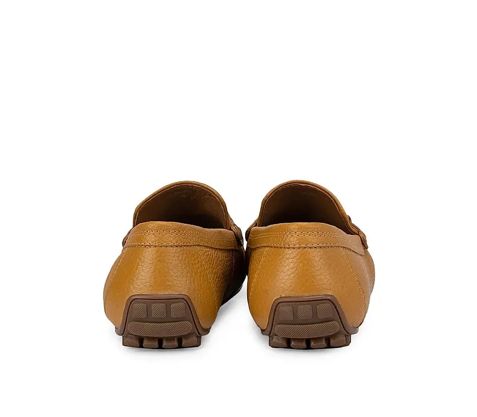 Mustard Textured Leather Panel Moccasins