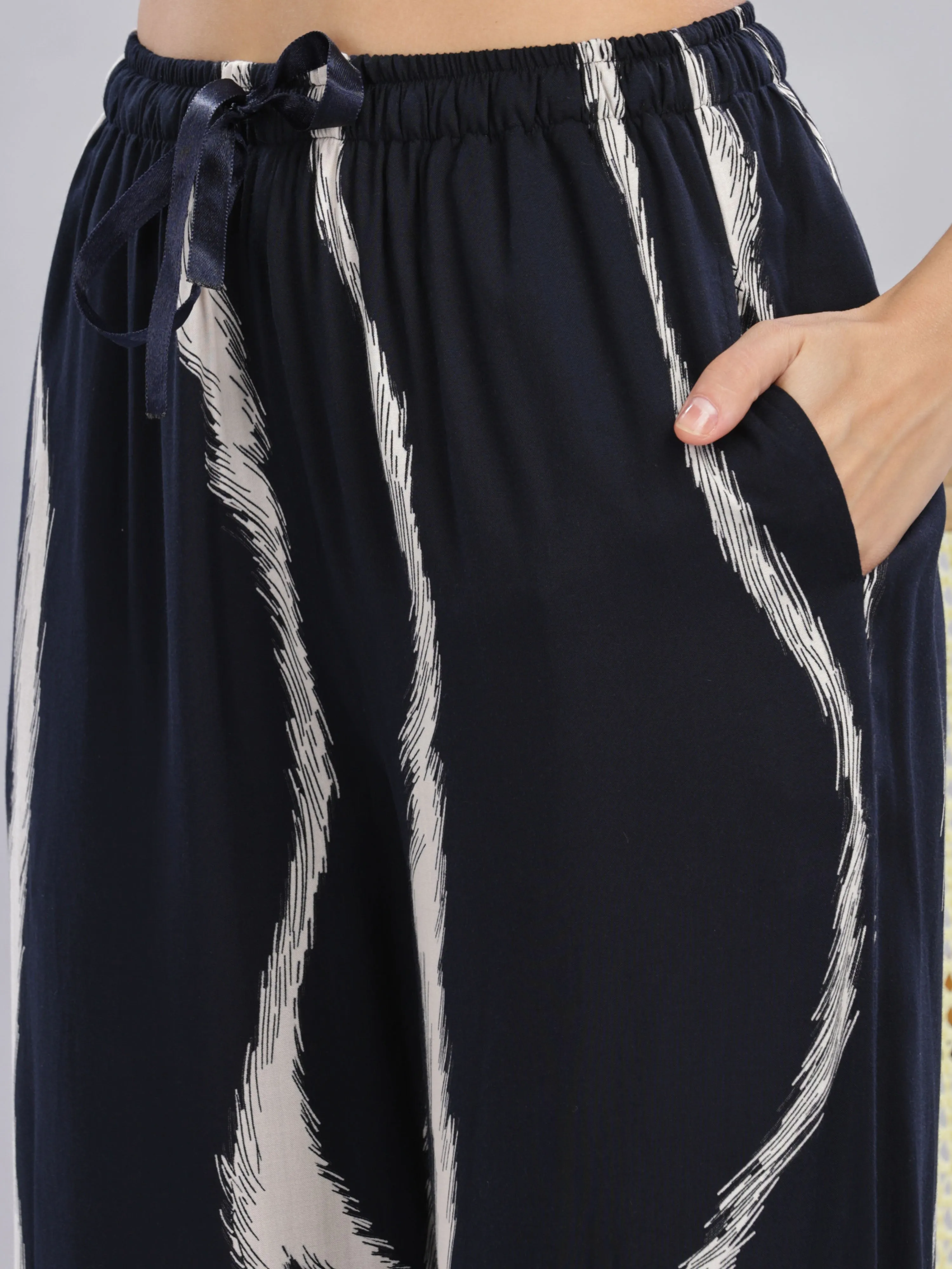 Navy Blue Designer Palazzo Pants for Women with Trendy Printed Look