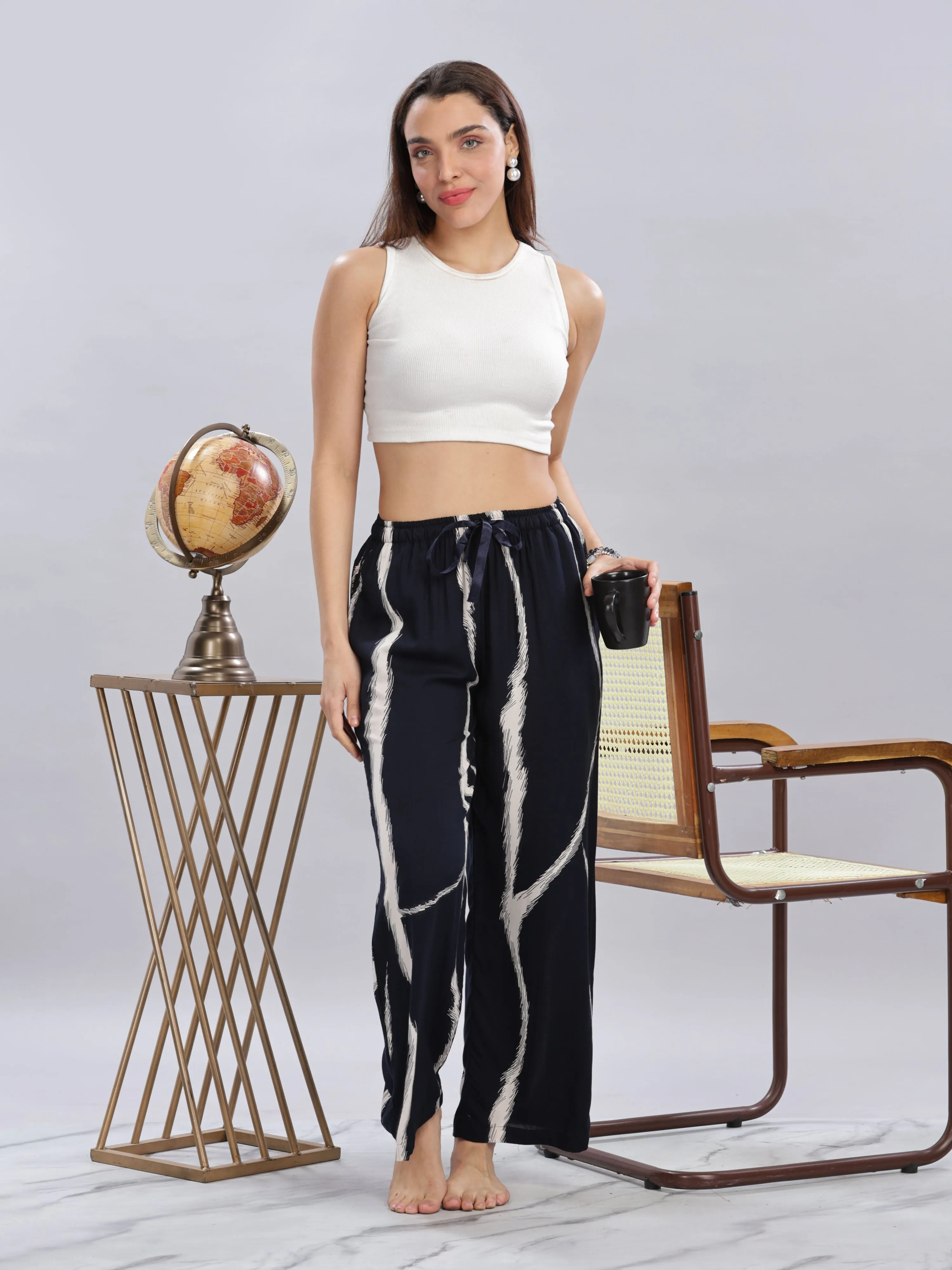 Navy Blue Designer Palazzo Pants for Women with Trendy Printed Look