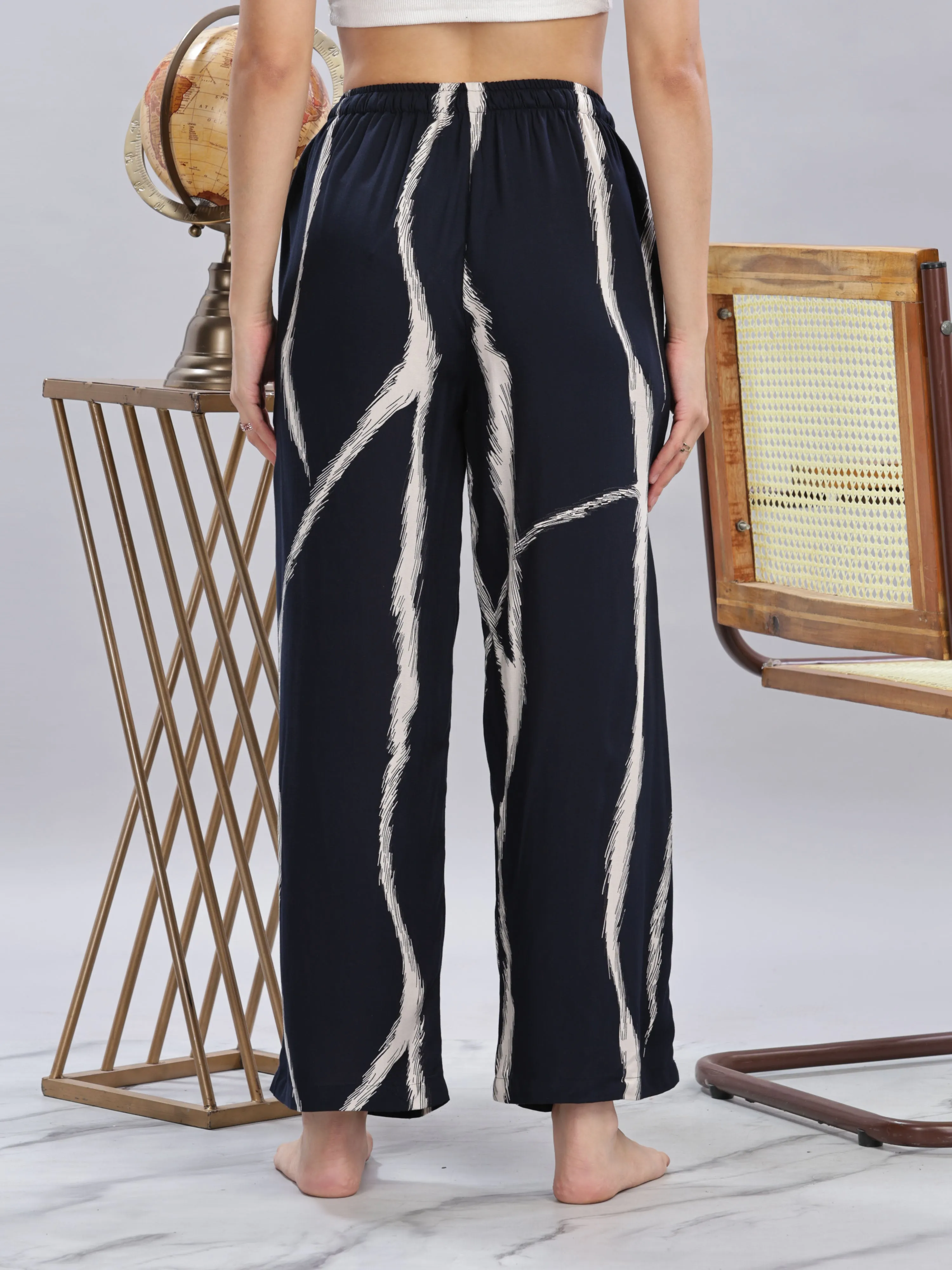 Navy Blue Designer Palazzo Pants for Women with Trendy Printed Look