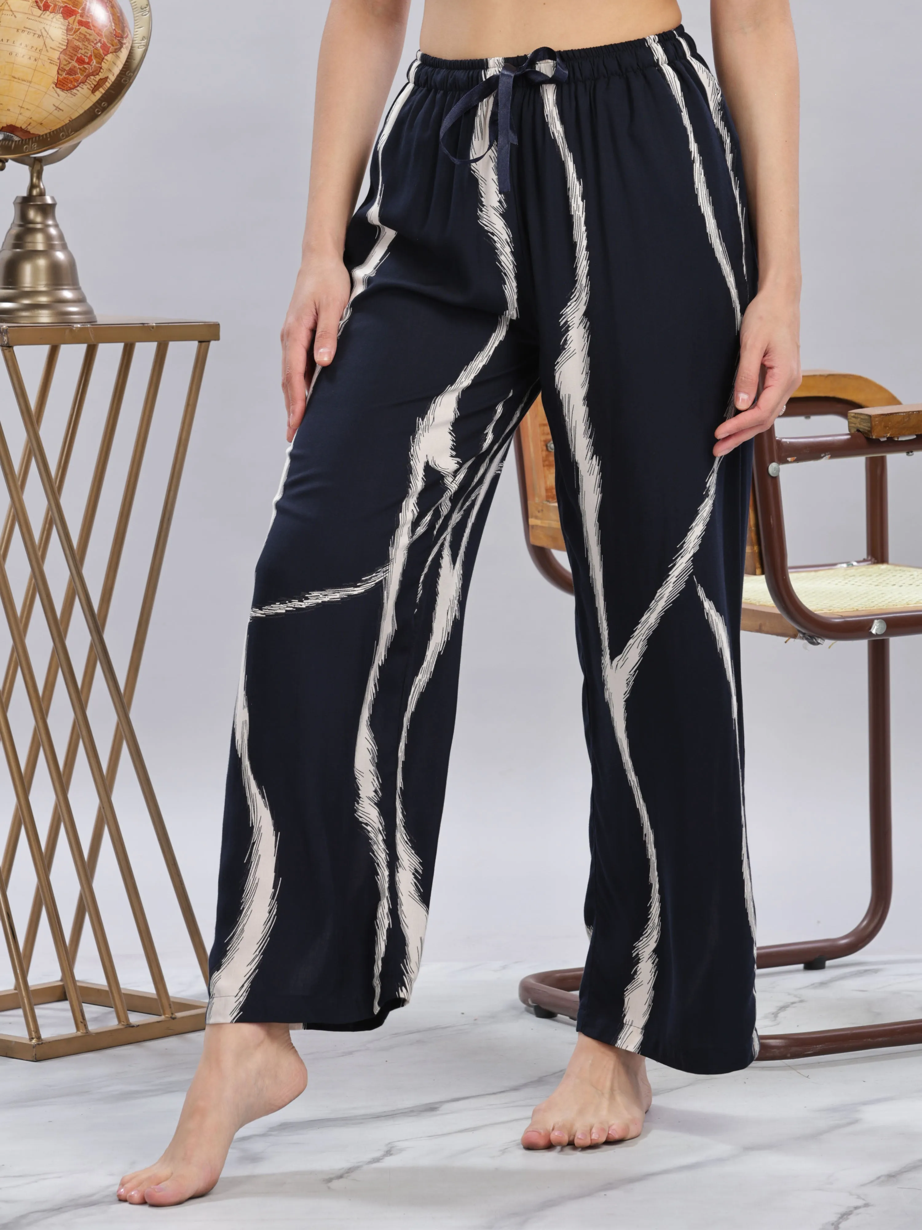 Navy Blue Designer Palazzo Pants for Women with Trendy Printed Look