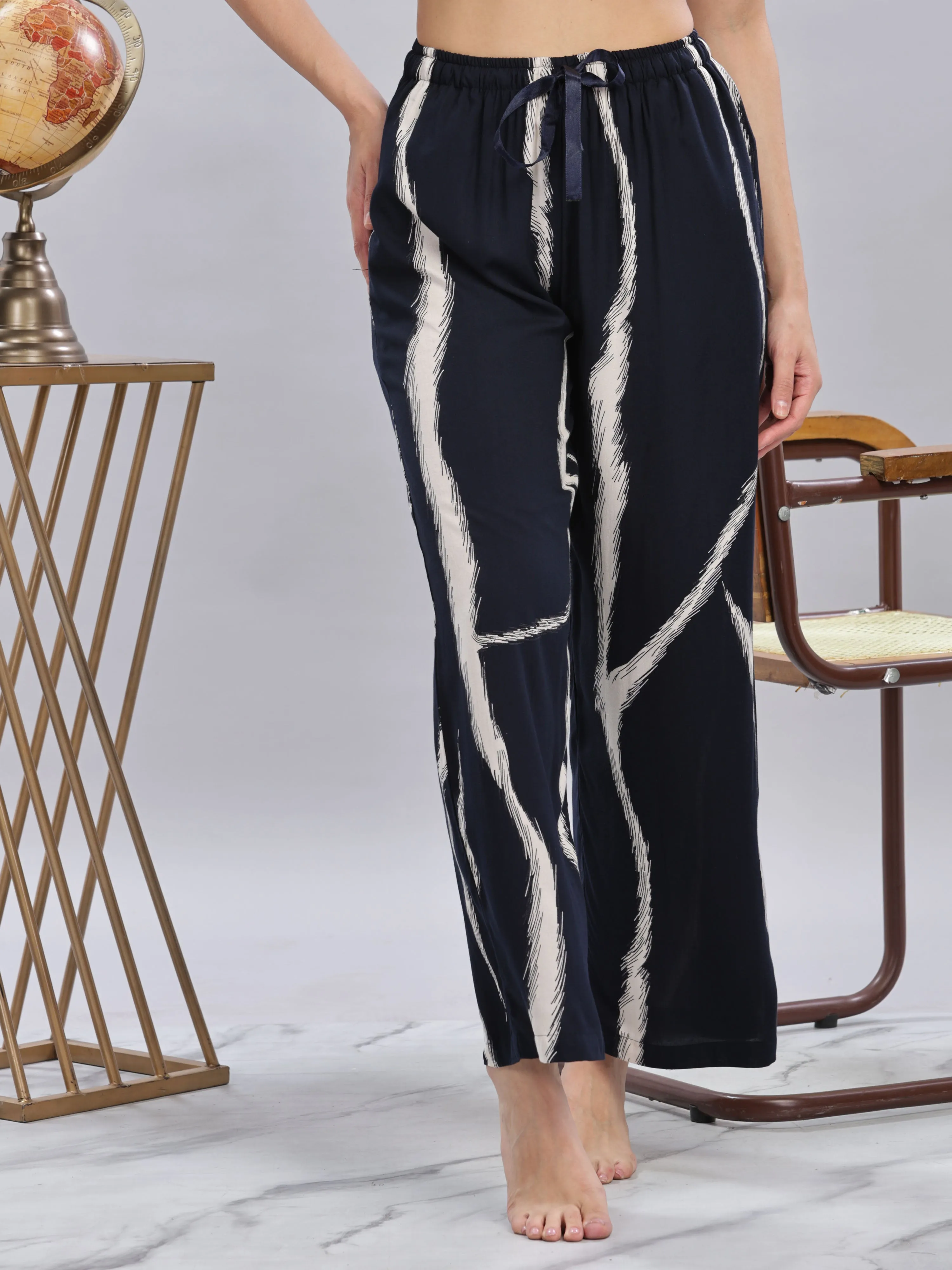 Navy Blue Designer Palazzo Pants for Women with Trendy Printed Look