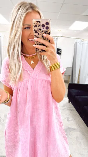 Ocean Breeze V-Neck Dress-Candy Pink