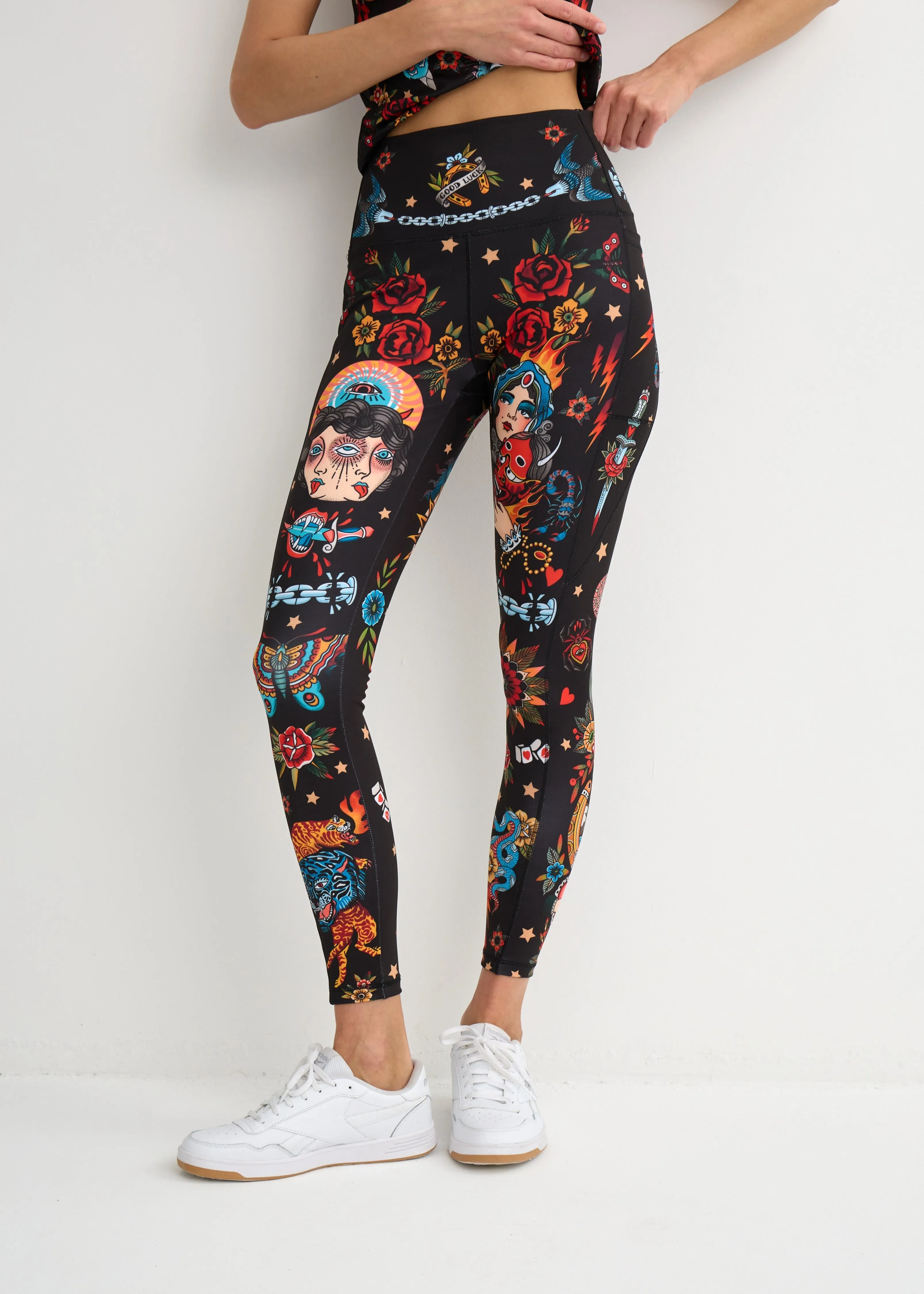 Old-School Print Leggings with Pockets for Women  Yoga, Workout, Everyday Wear