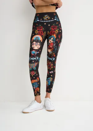 Old-School Print Leggings with Pockets for Women  Yoga, Workout, Everyday Wear