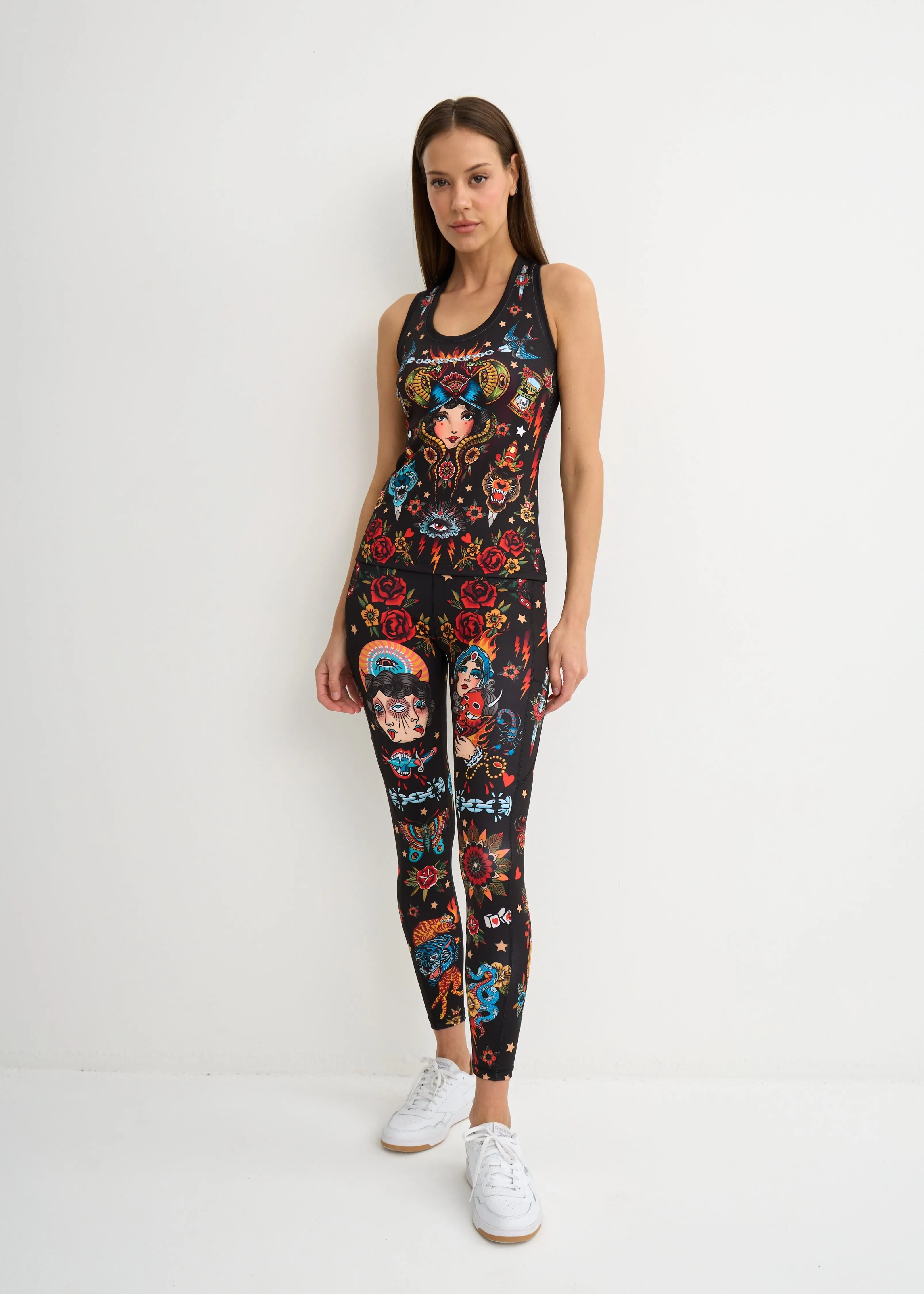 Old-School Print Leggings with Pockets for Women  Yoga, Workout, Everyday Wear