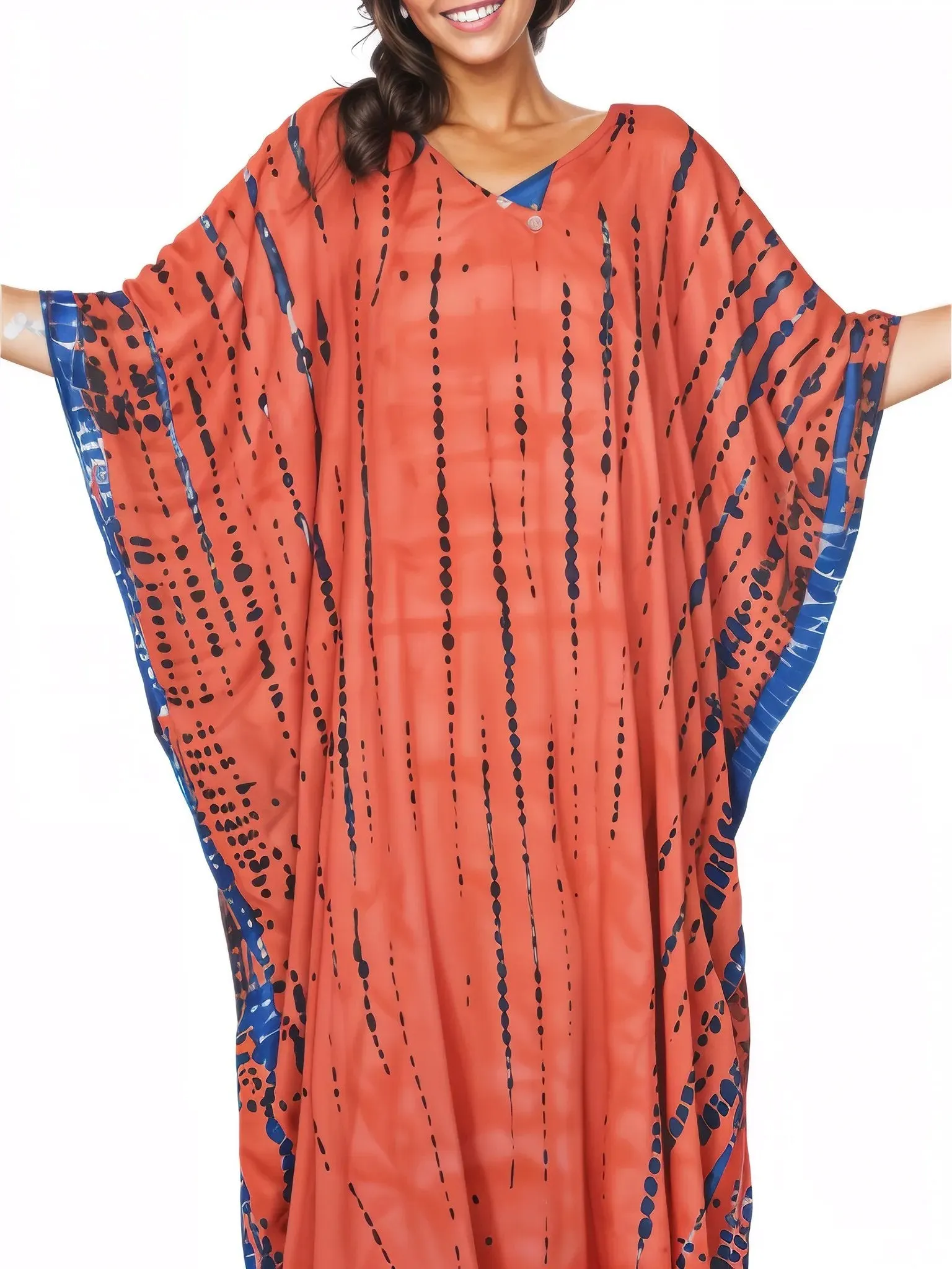 Orange/Purple Hand-Dyed Tie-Dye Maxi Kaftan Dress – Boho Chic, Flowy and Comfortable