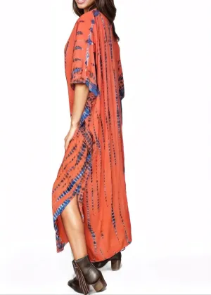 Orange/Purple Hand-Dyed Tie-Dye Maxi Kaftan Dress – Boho Chic, Flowy and Comfortable