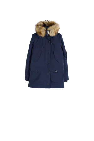 Parka nylon longue bleu marine capuche