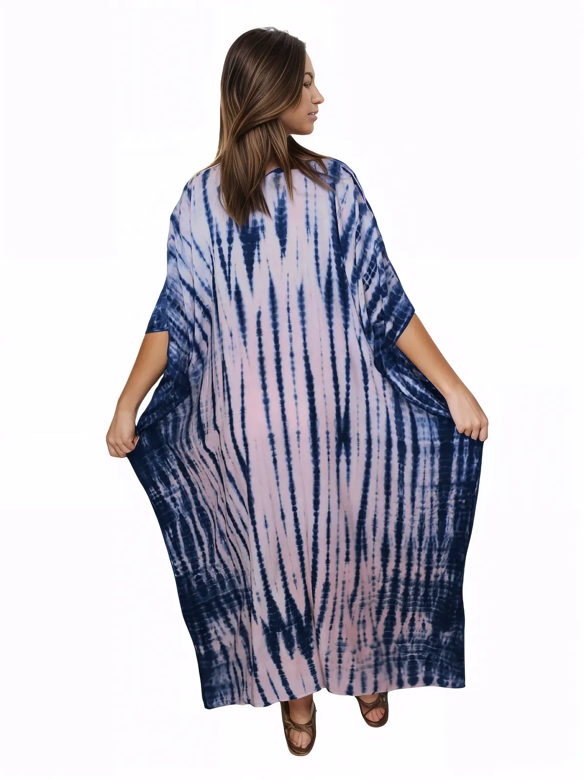 Pink/Navy blue Hand-Dyed Tie-Dye Maxi Kaftan Dress – Boho Chic, Flowy and Comfortable
