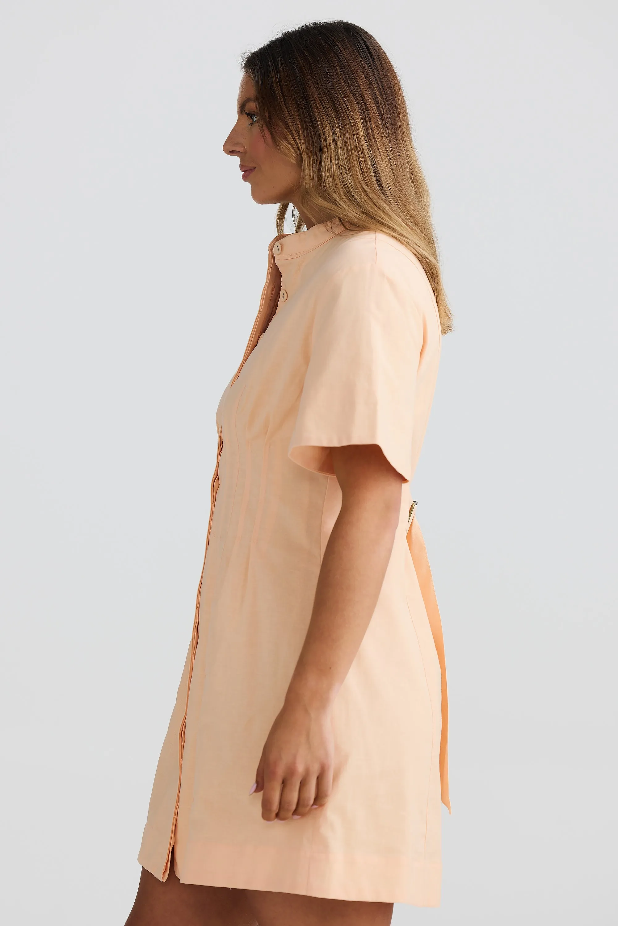 Pintuck Mini Dress - Peach